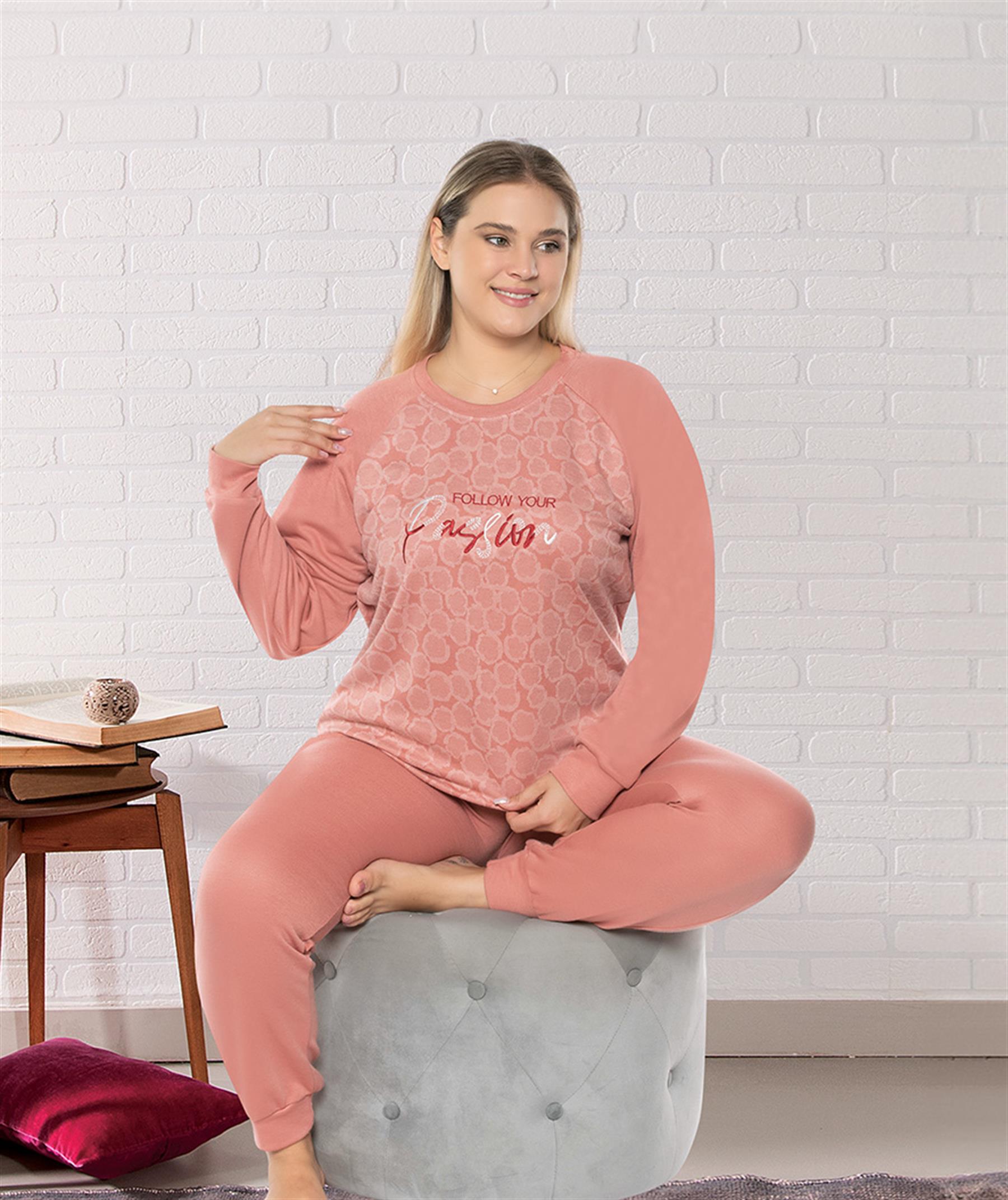 BÜYÜK BEDEN BATTAL KIŞLIK UZUN KOL PİJAMA TAKIMI DOWRY B09-159