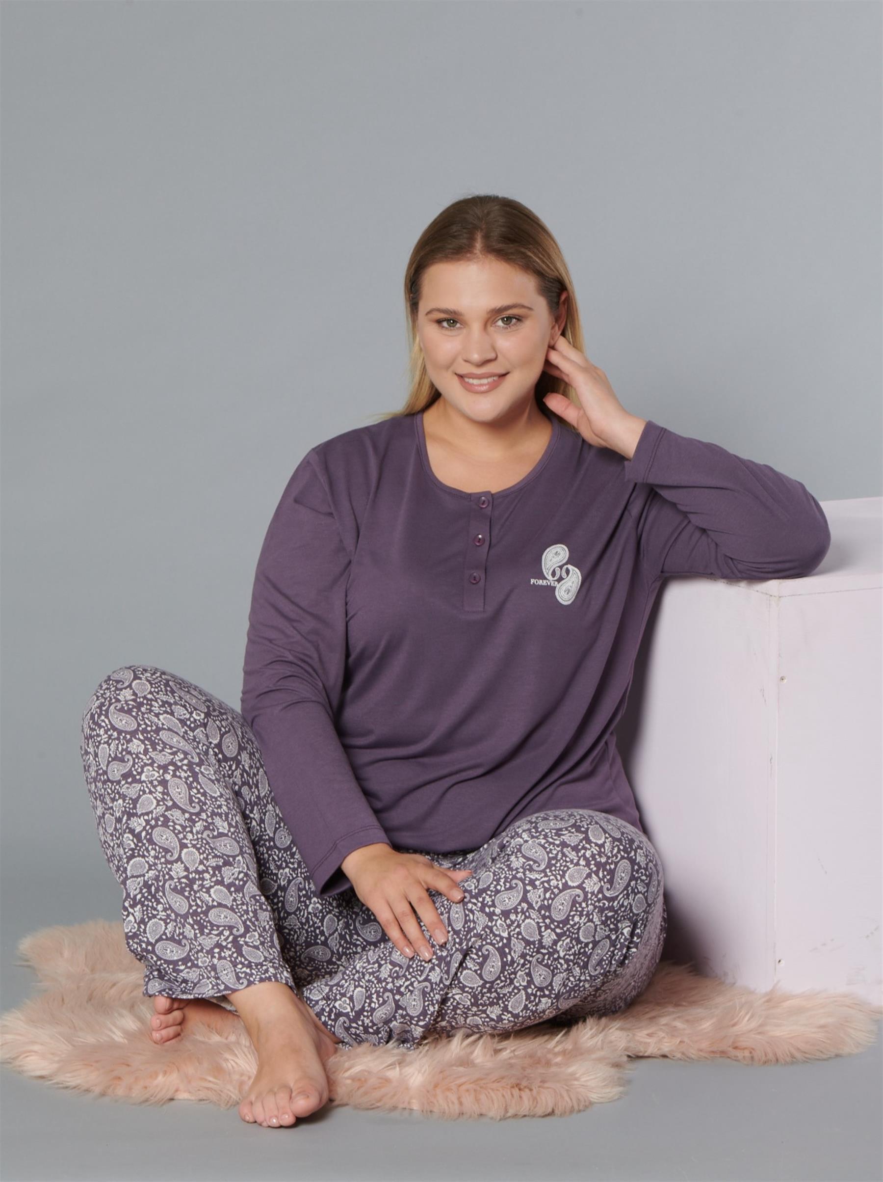 BÜYÜK BEDEN BATTAL UZUN KOL PİJAMA TAKIMI DOWRY B09-173