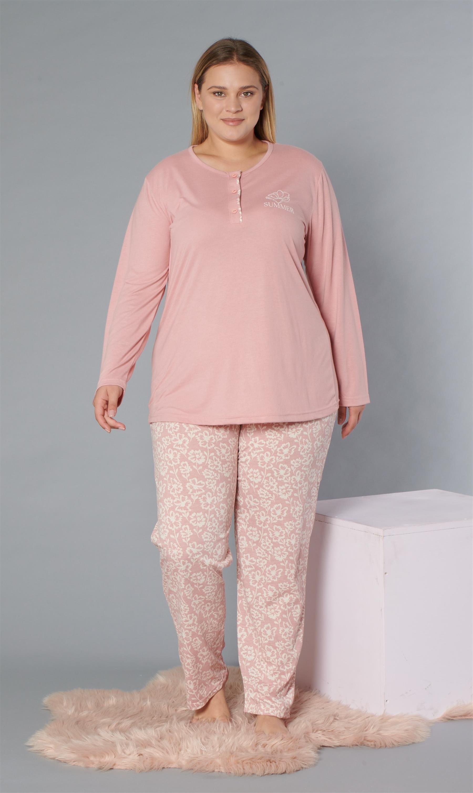 BÜYÜK BEDEN BATTAL UZUN KOL PİJAMA TAKIMI DOWRY B09-174