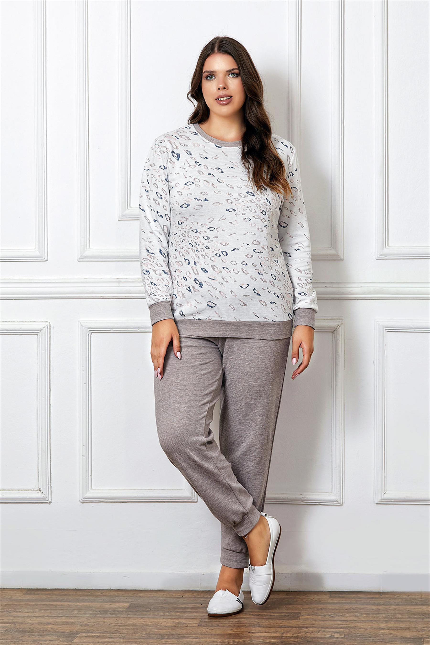 BÜYÜK BEDEN BATTAL KIŞLIK UZUN KOL PİJAMA TAKIMI DOWRY B09-121