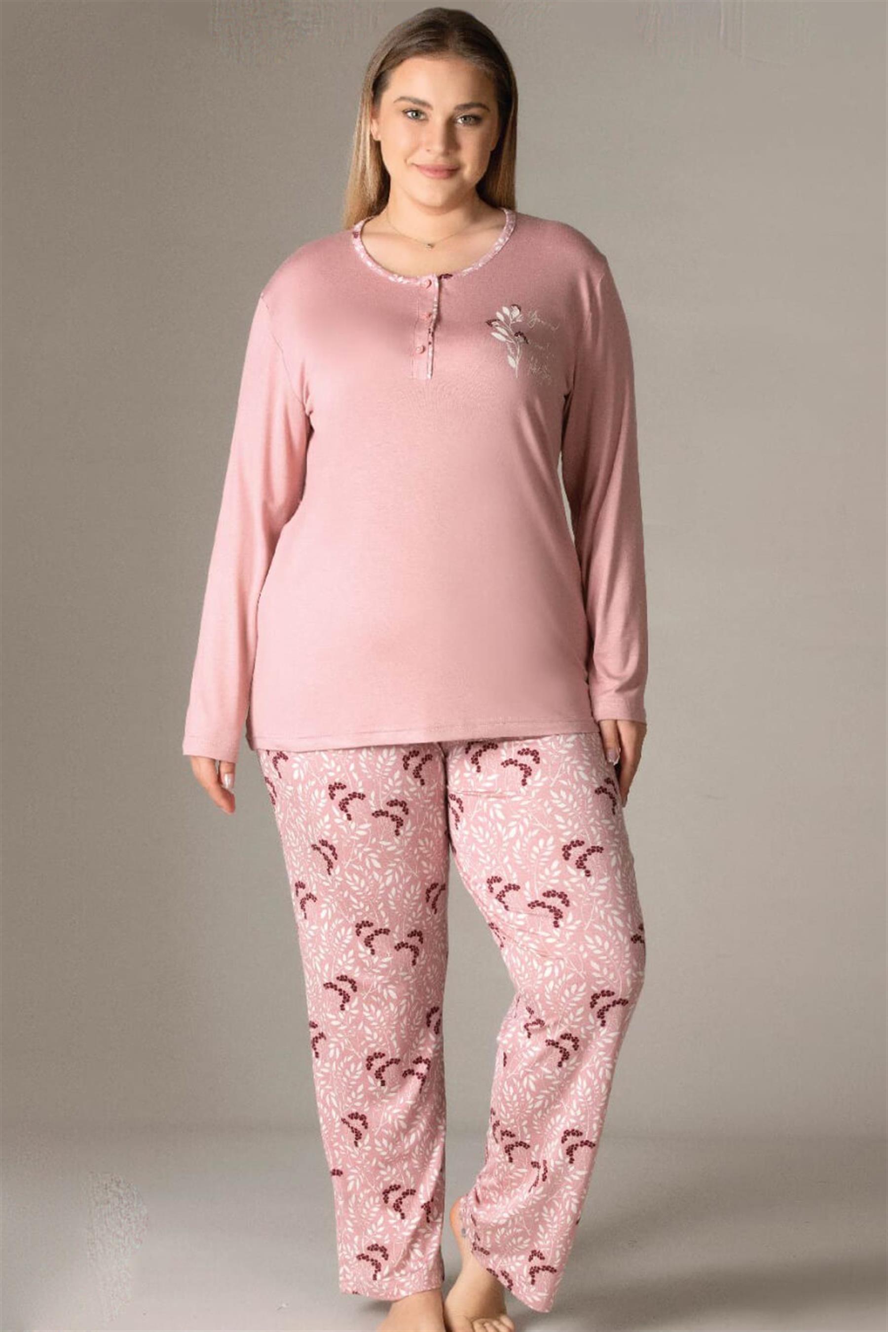 BÜYÜK BEDEN BATTAL UZUN KOL MEVSİMLİK PİJAMA TAKIMI B09-147