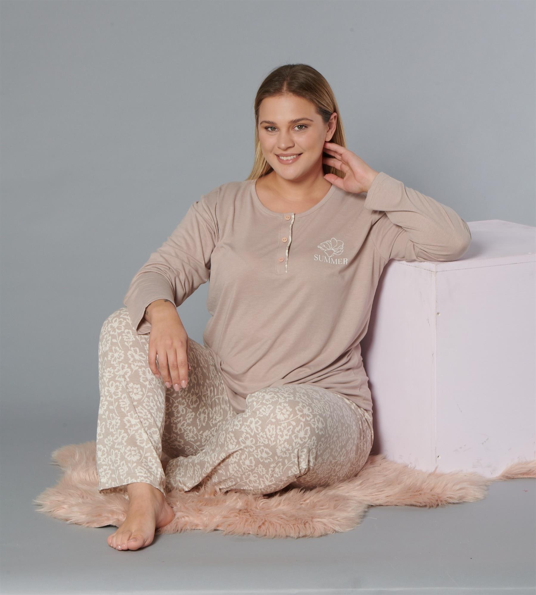 BÜYÜK BEDEN BATTAL UZUN KOL PİJAMA TAKIMI DOWRY B09-174