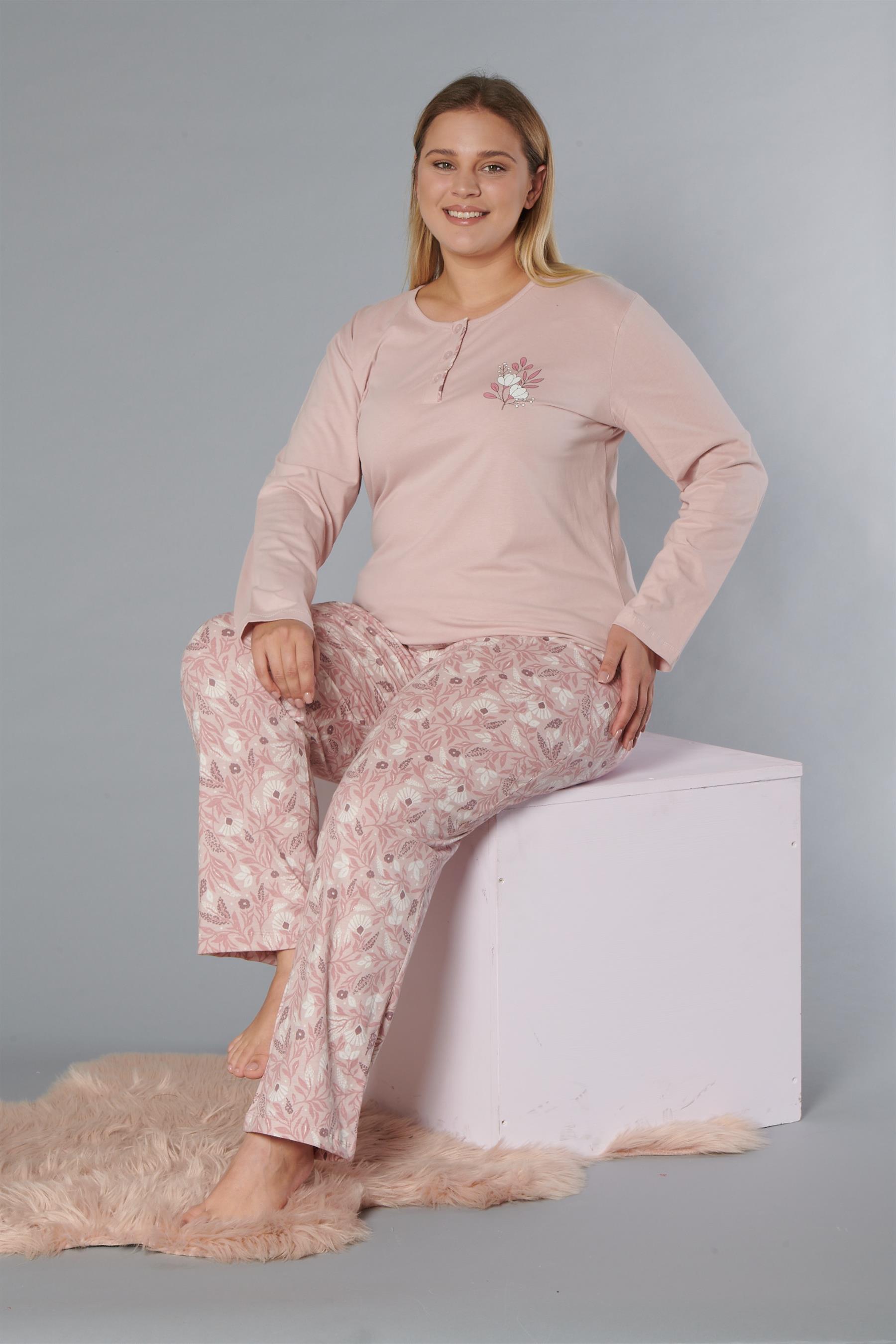 BÜYÜK BEDEN BATTAL UZUN KOL PİJAMA TAKIMI DOWRY B09-172