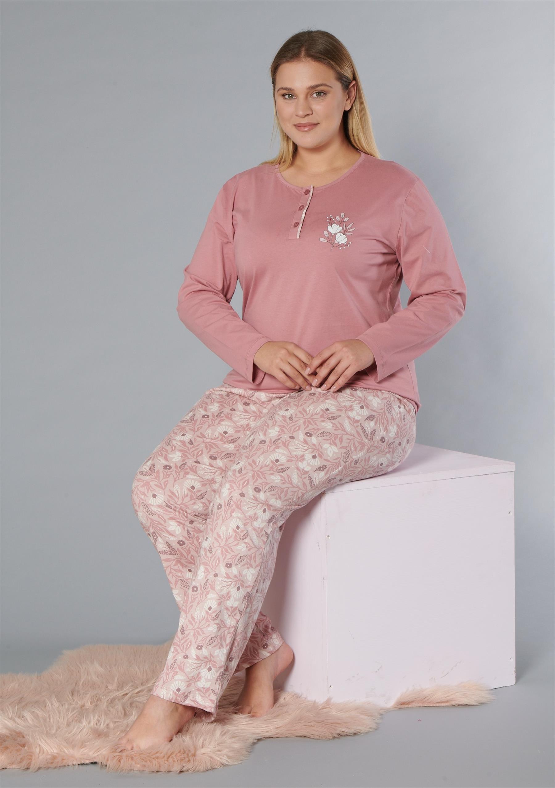 BÜYÜK BEDEN BATTAL UZUN KOL PİJAMA TAKIMI DOWRY B09-172