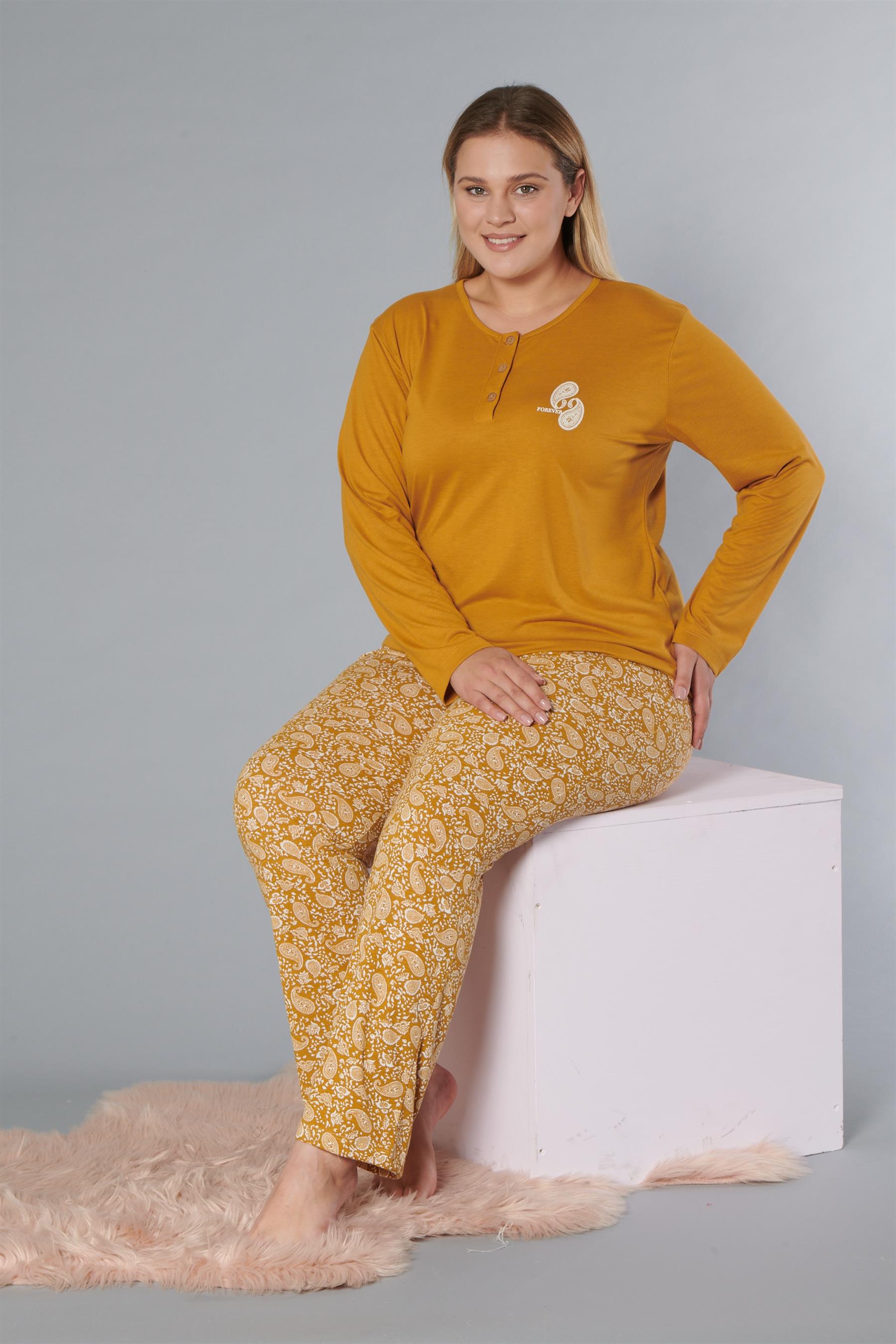 BÜYÜK BEDEN BATTAL UZUN KOL PİJAMA TAKIMI DOWRY B09-173