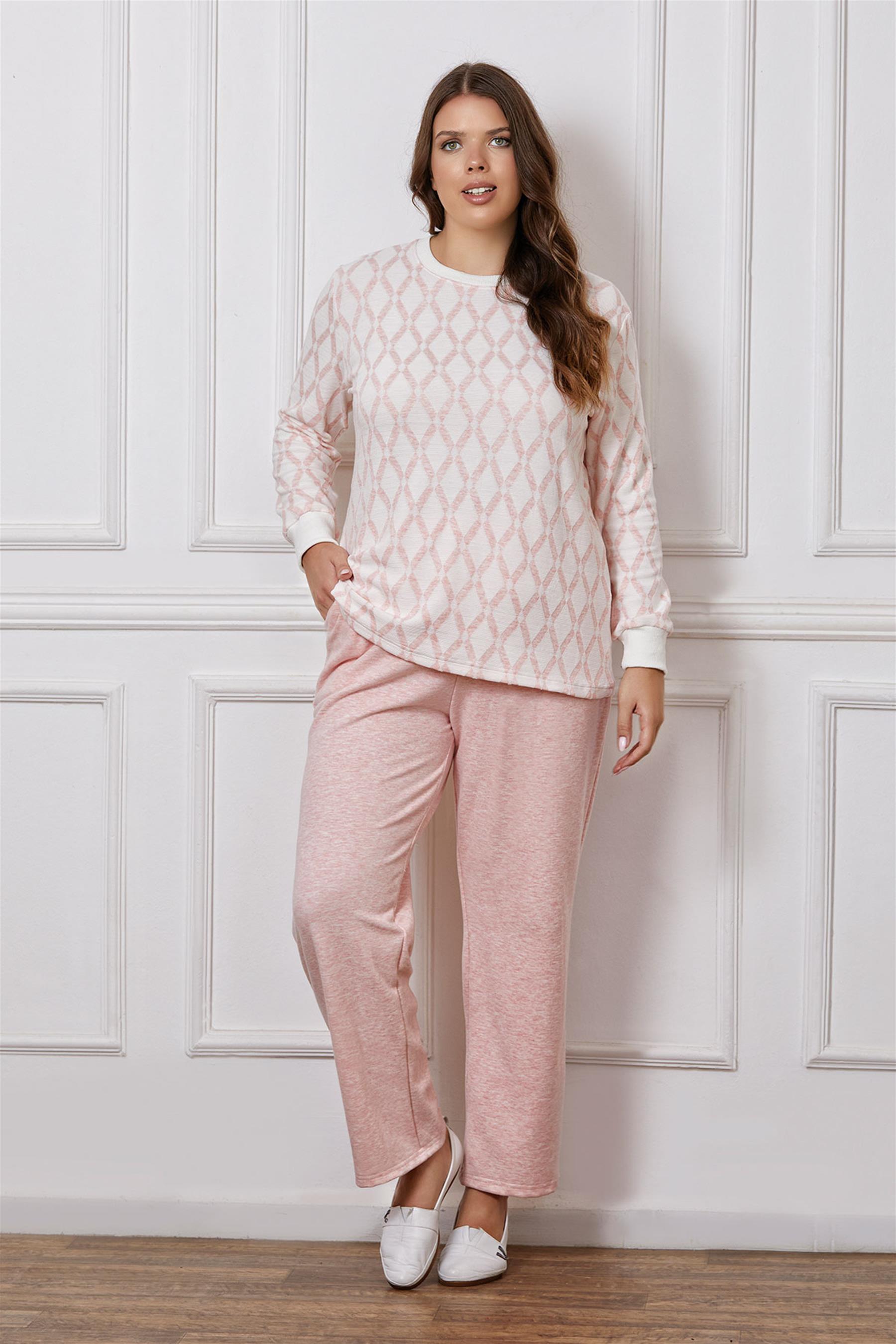 BÜYÜK BEDEN BATTAL UZUN KOL KIŞLIK PİJAMA TAKIMI DOWRY B09-123