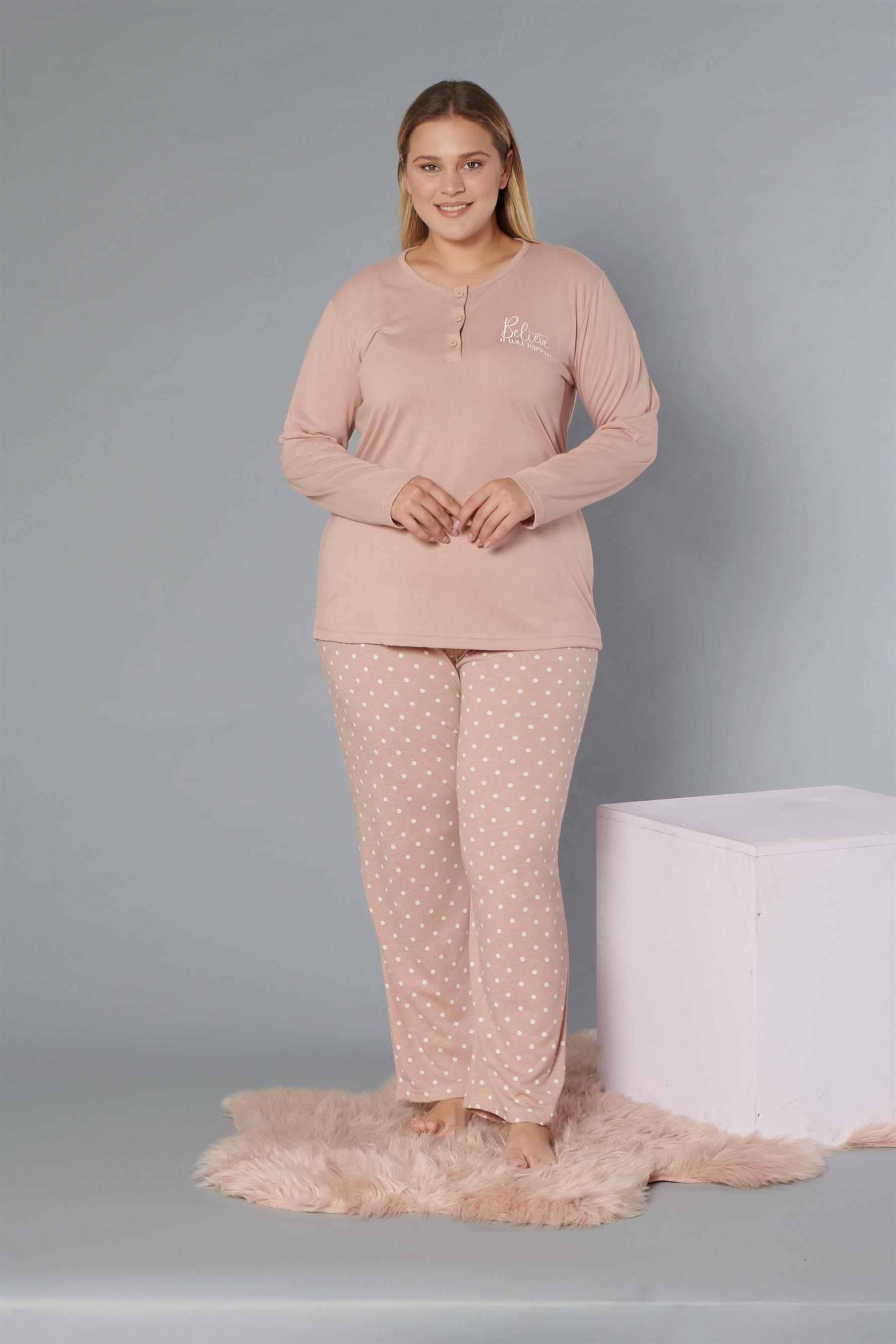 BÜYÜK BEDEN BATTAL UZUN KOL PİJAMA TAKIMI DOWRY B09-171