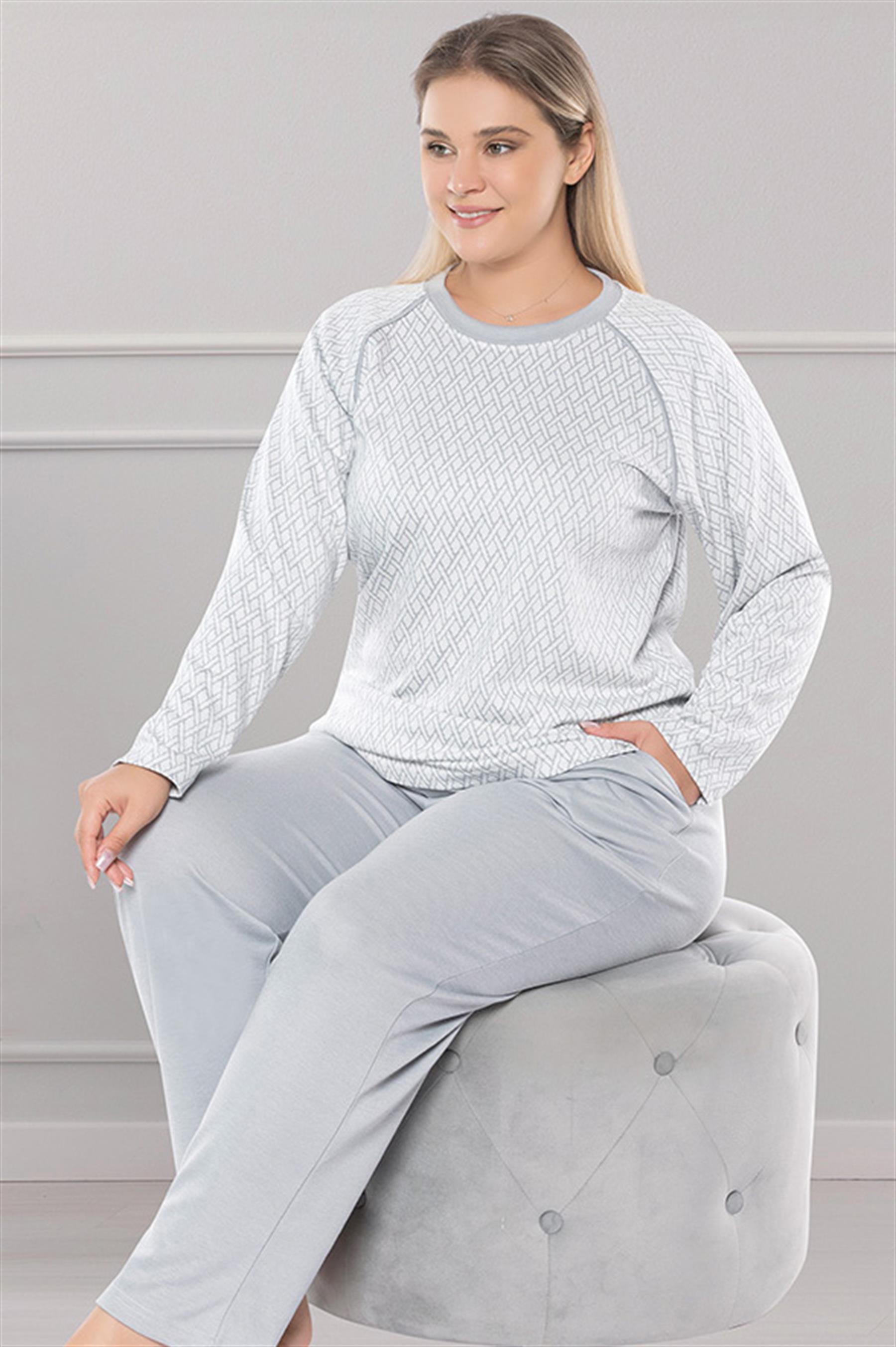 BÜYÜK BEDEN BATTAL UZUN KOL PİJAMA TAKIMI DOWRY B09-163