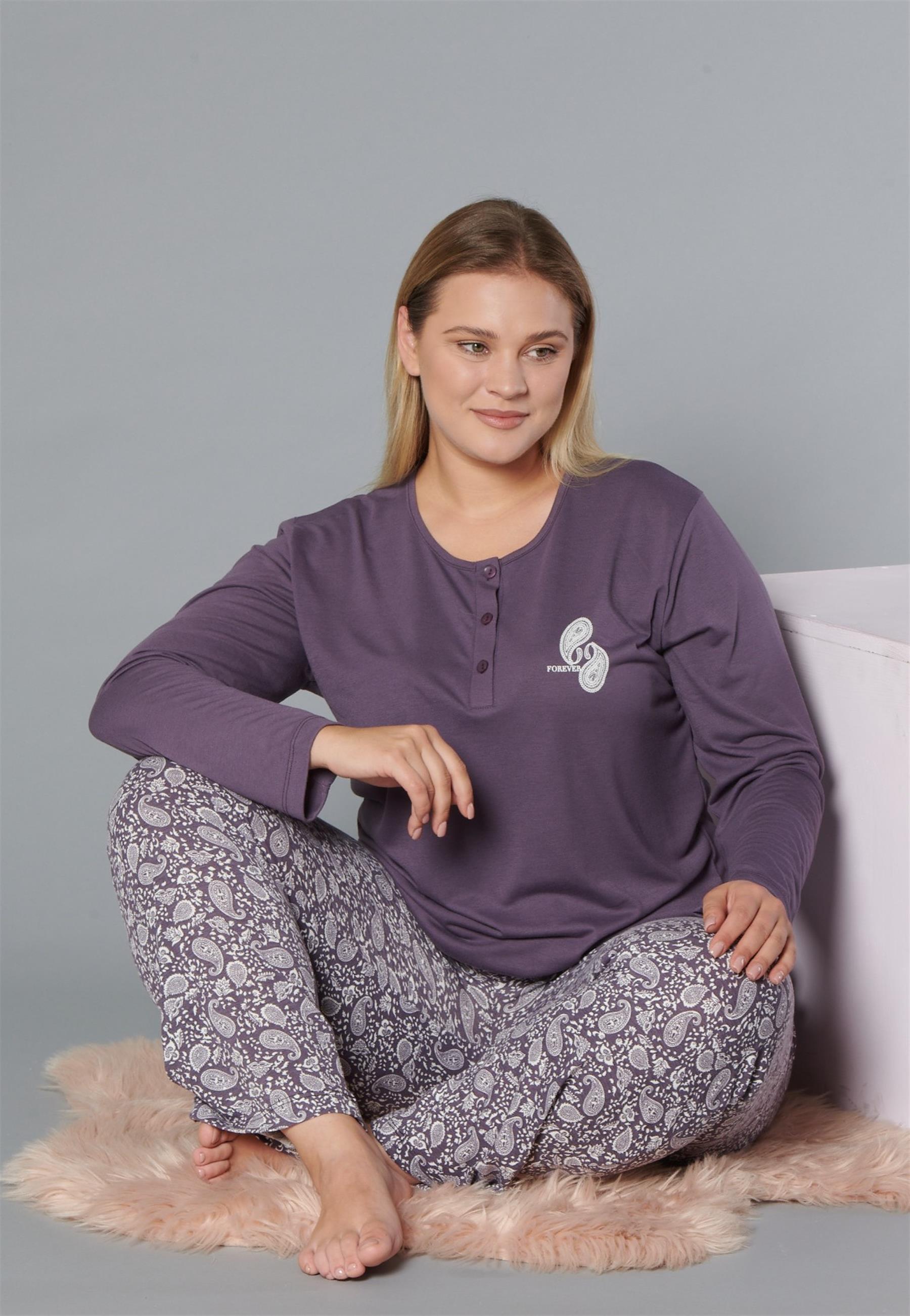 BÜYÜK BEDEN BATTAL UZUN KOL PİJAMA TAKIMI DOWRY B09-173