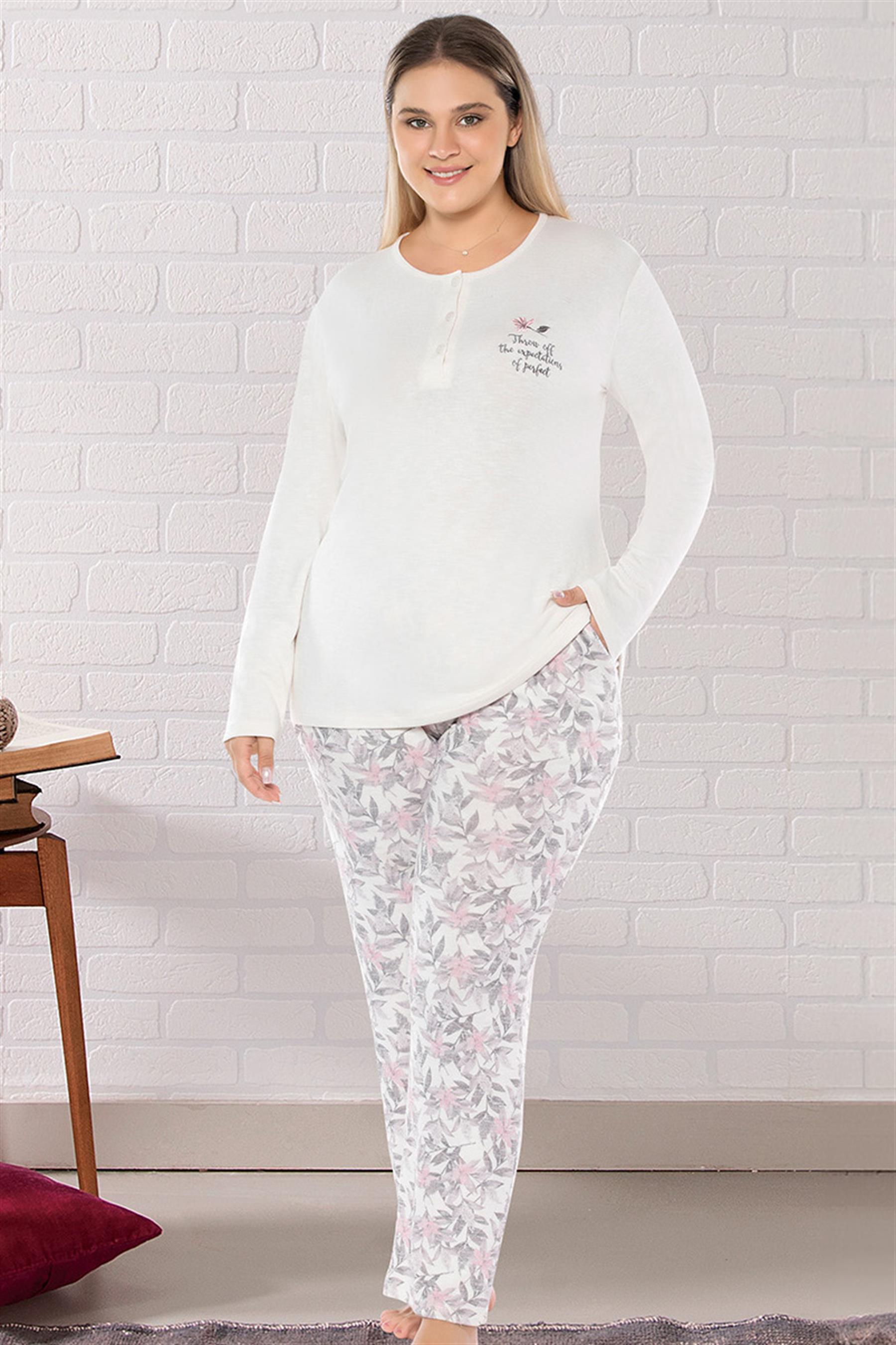 BÜYÜK BEDEN BATTAL UZUN KOL PİJAMA TAKIMI DOWRY B09-160