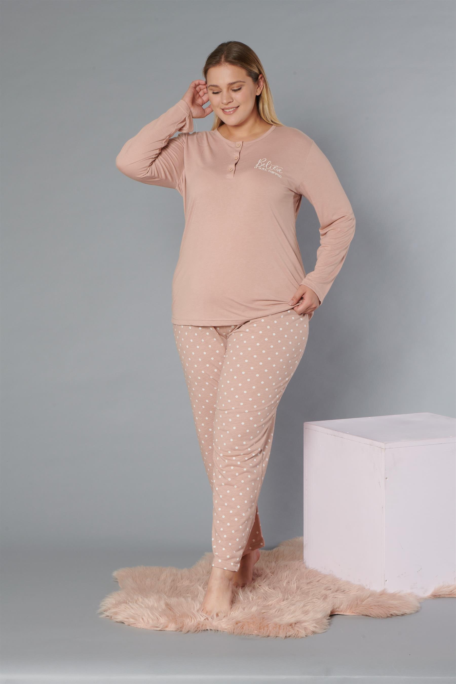 BÜYÜK BEDEN BATTAL UZUN KOL PİJAMA TAKIMI DOWRY B09-171