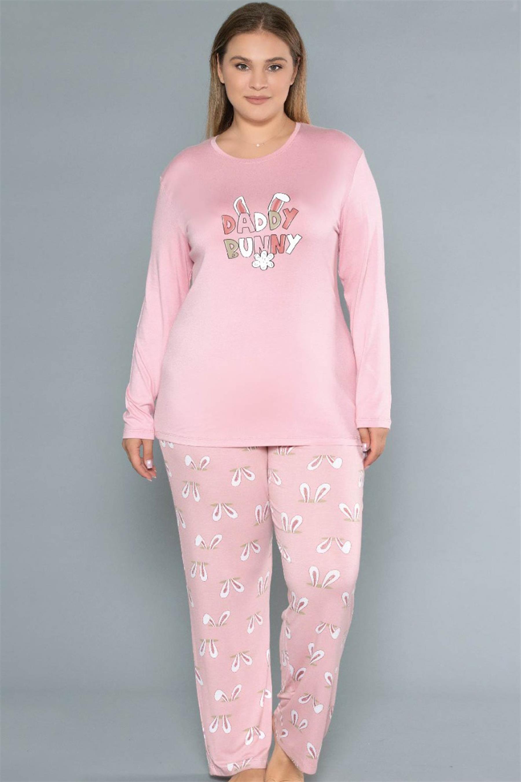 BÜYÜK BEDEN BATTAL VİSKON UZUN KOL MEVSİMLİK PİJAMA TAKIMI DOWRY B09-154