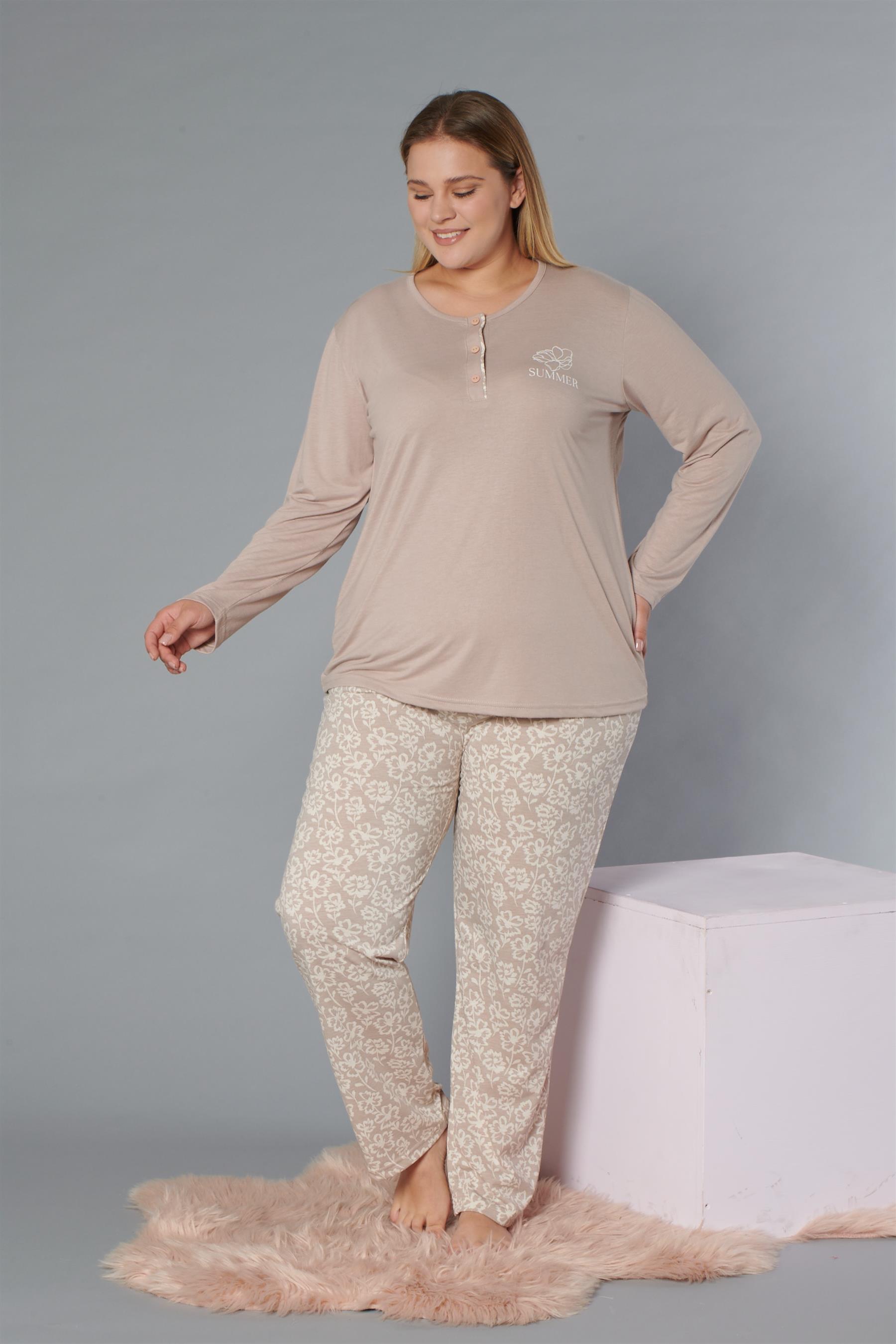 BÜYÜK BEDEN BATTAL UZUN KOL PİJAMA TAKIMI DOWRY B09-174