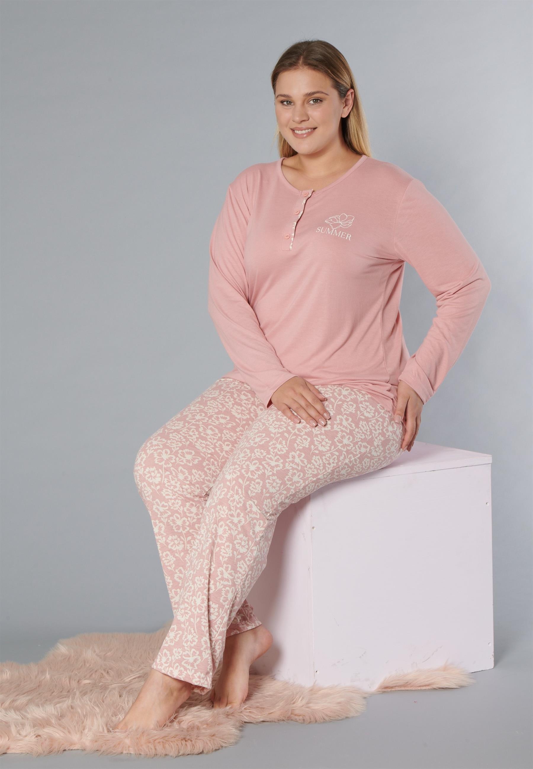 BÜYÜK BEDEN BATTAL UZUN KOL PİJAMA TAKIMI DOWRY B09-174