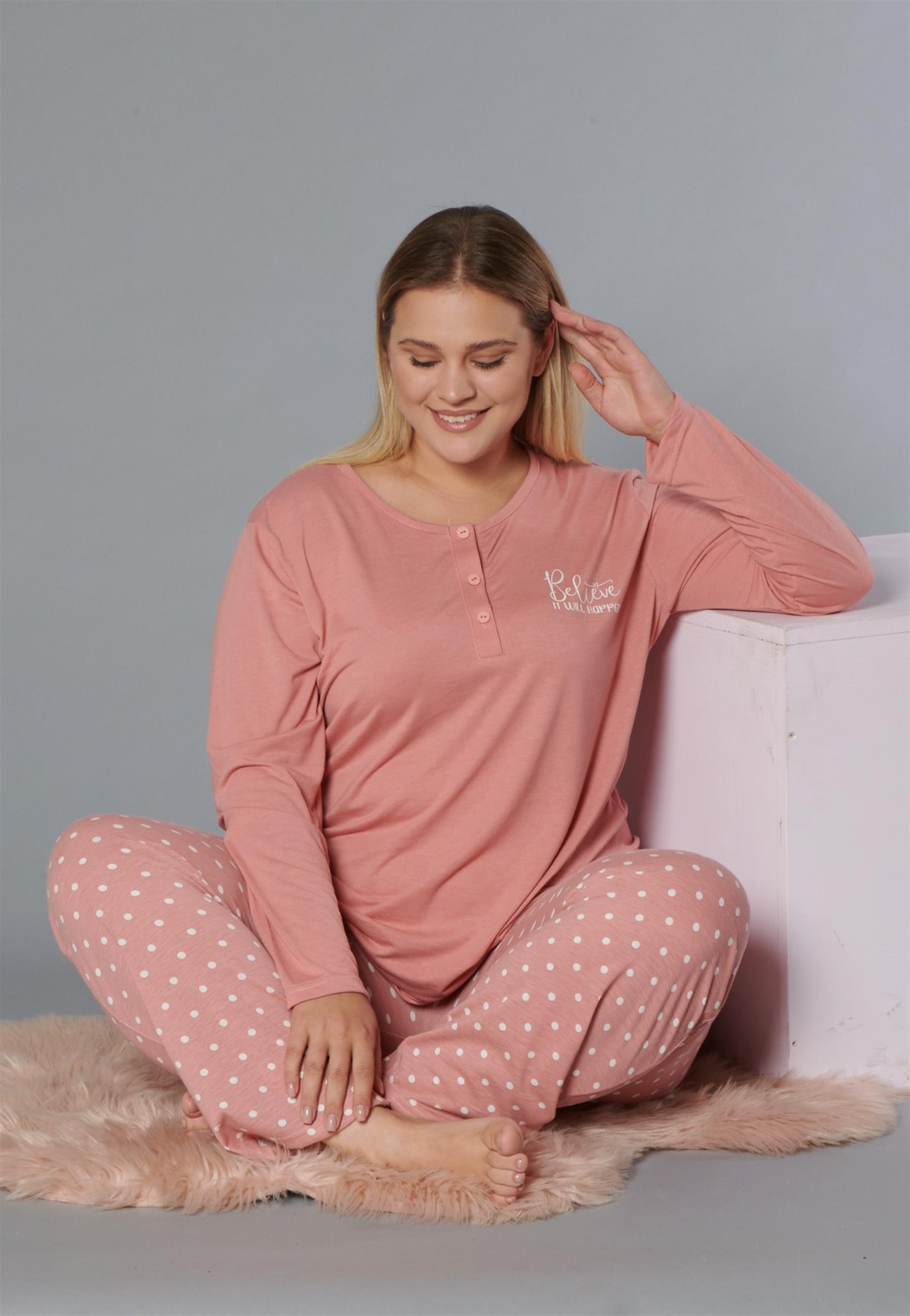 BÜYÜK BEDEN BATTAL UZUN KOL PİJAMA TAKIMI DOWRY B09-171