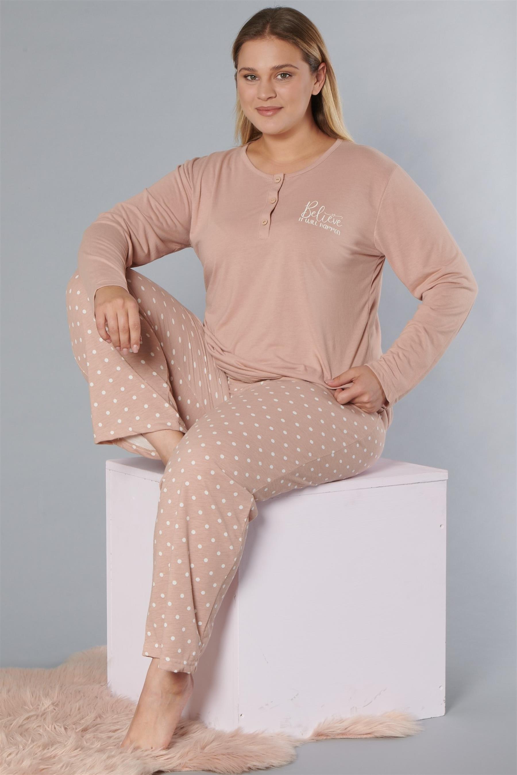 BÜYÜK BEDEN BATTAL UZUN KOL PİJAMA TAKIMI DOWRY B09-171