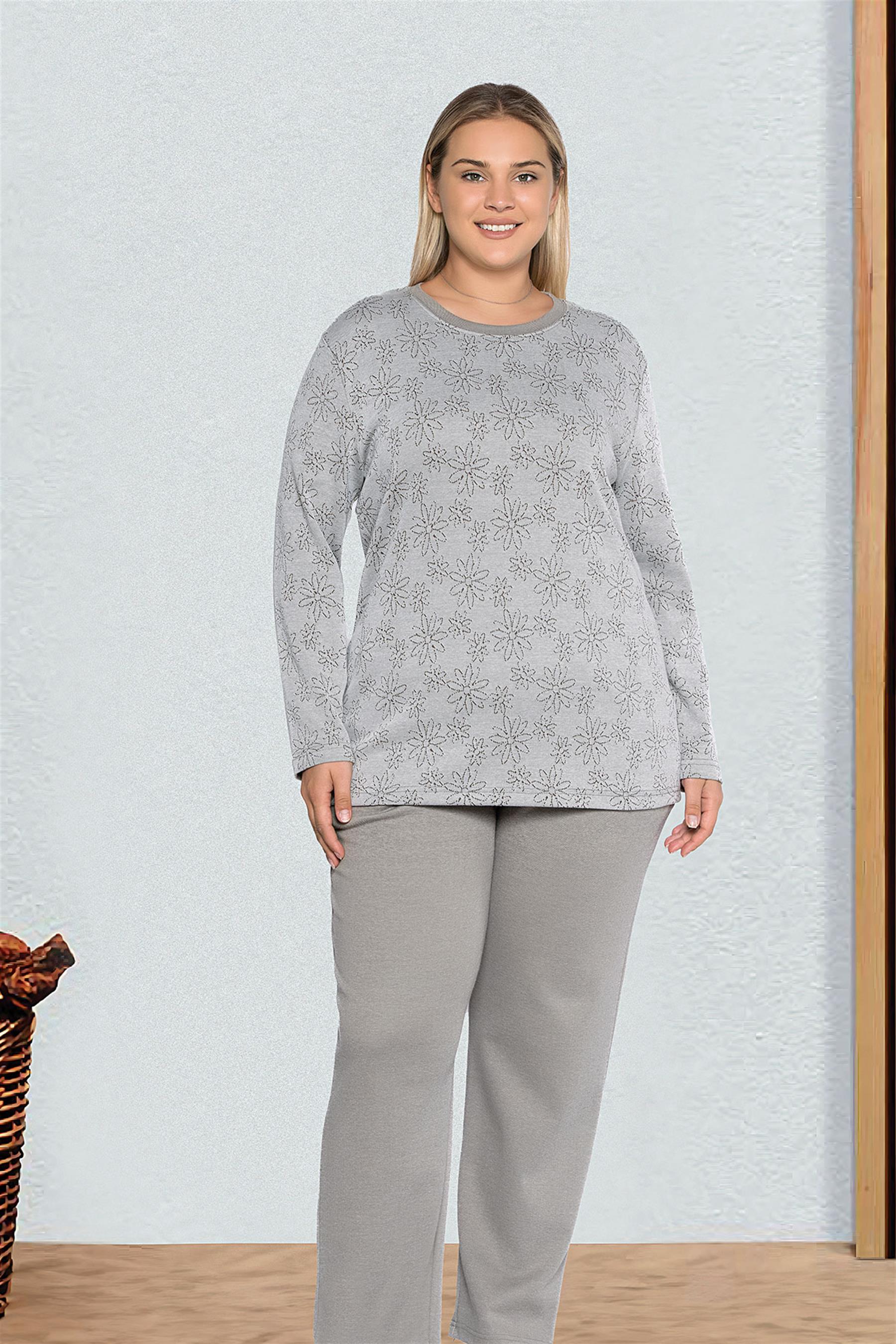 BATTAL BÜYÜK BEDEN UZUN KOL KIŞLIK PİJAMA TAKIMI DOWRY B09-128