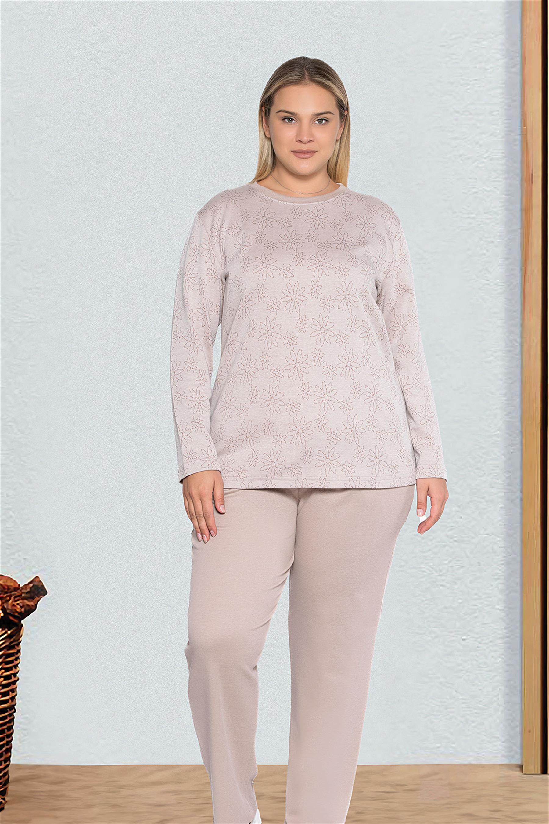 BATTAL BÜYÜK BEDEN UZUN KOL KIŞLIK PİJAMA TAKIMI DOWRY B09-128