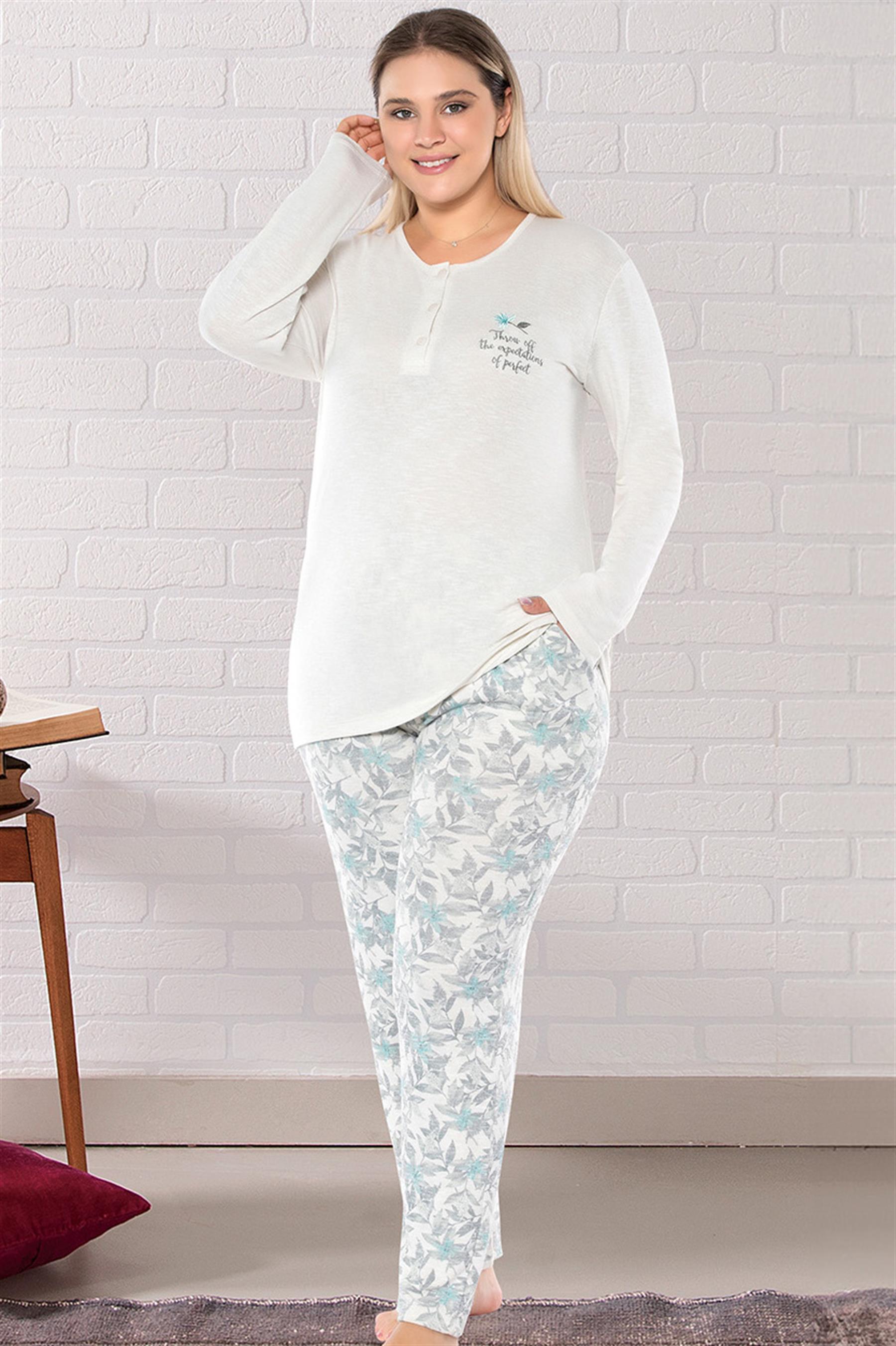 BÜYÜK BEDEN BATTAL UZUN KOL PİJAMA TAKIMI DOWRY B09-160