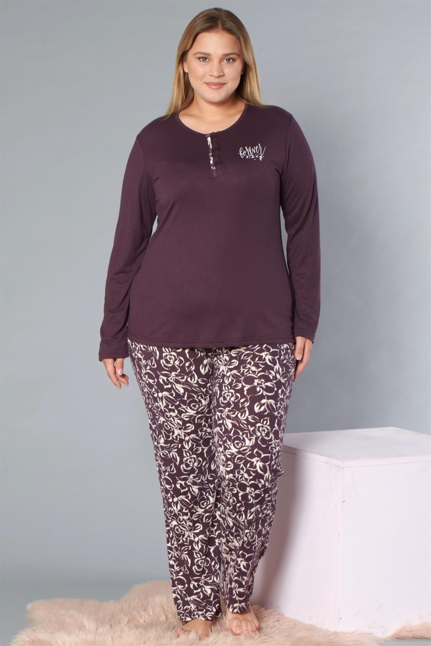 BÜYÜK BEDEN BATTAL UZUN KOL PİJAMA TAKIMI VİSKON KUMAŞ DOWRY B09-170