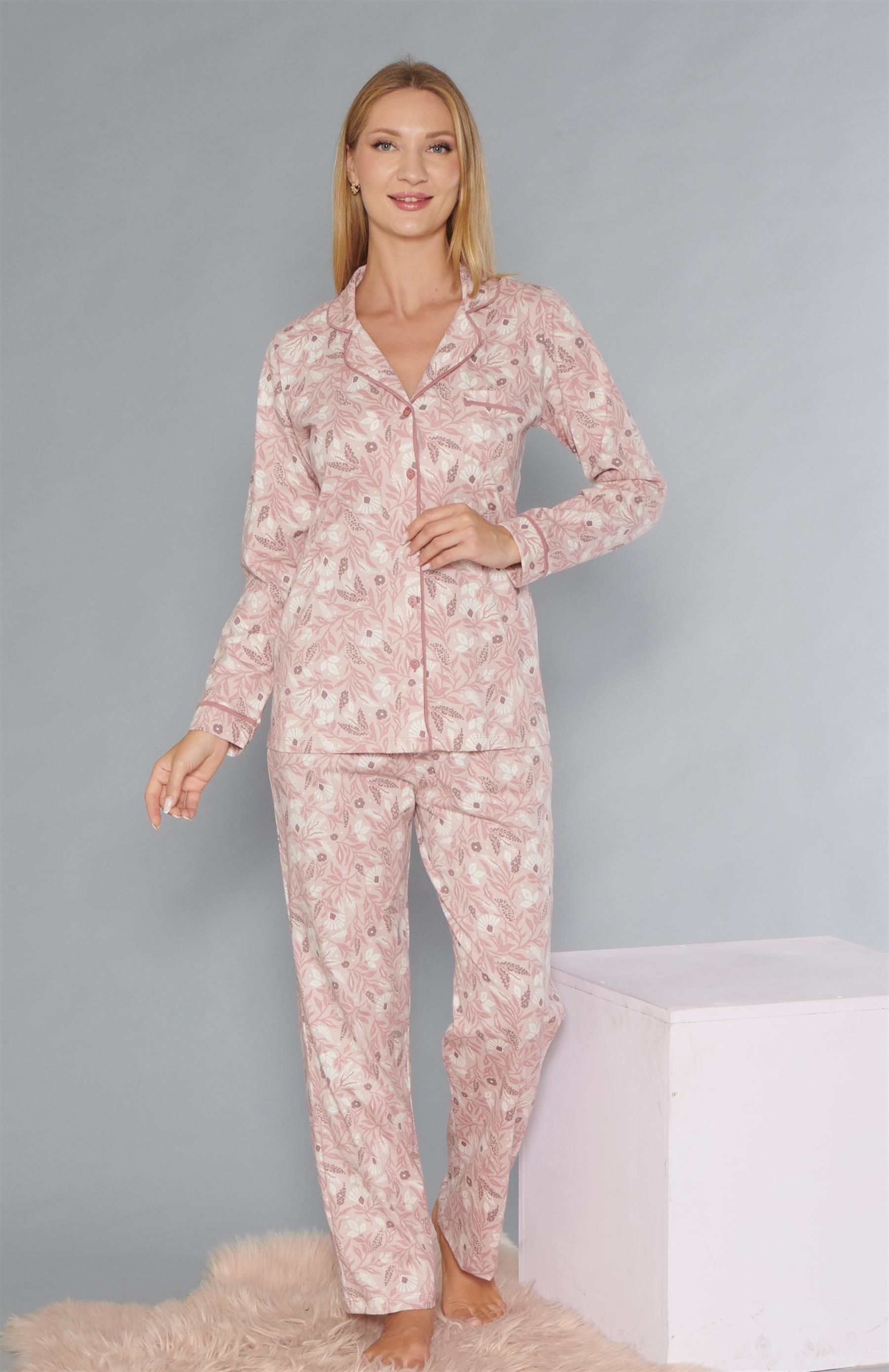 DOWRY BOYDAN DÜĞMELİ UZUN KOL PİJAMA TAKIMI 09-248