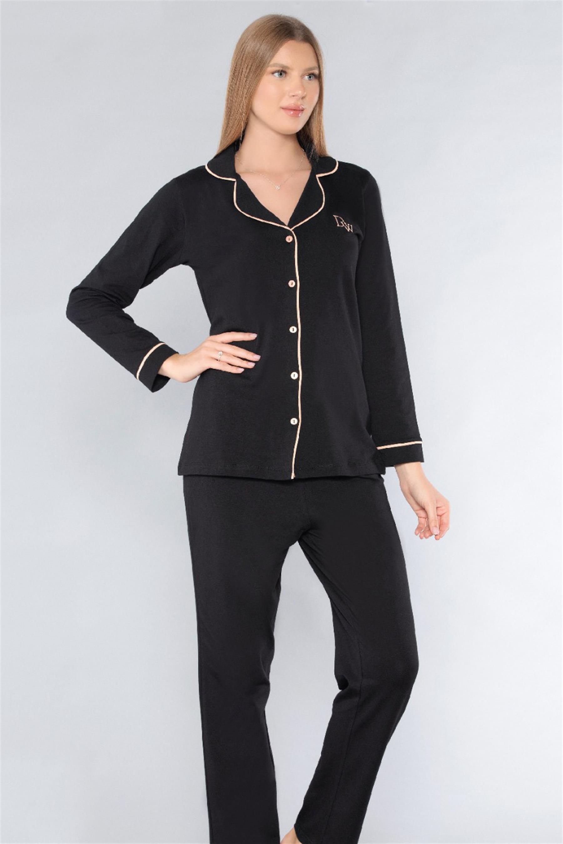 BOYDAN DÜĞMELİ GÖMLEK UZUN KOL PİJAMA TAKIMI DOWRY 09-190