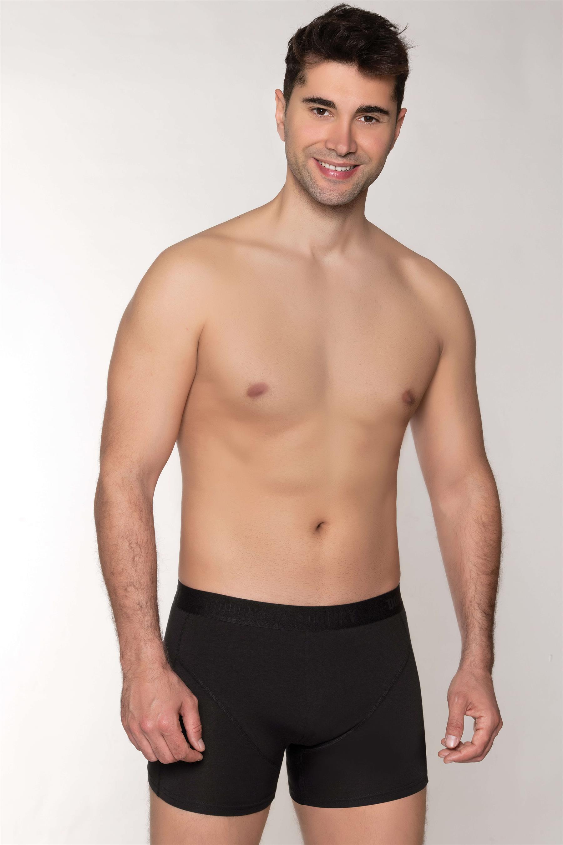ERKEK MODAL BOXER LOGO LASTİKLİ KISA SİYAH