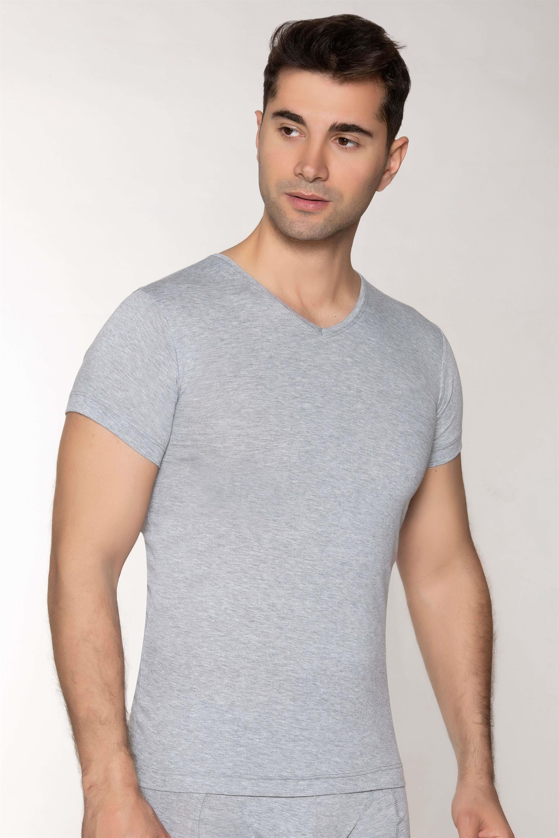 ERKEK MODAL V YAKA  ATLET TİŞÖRT  GRİ