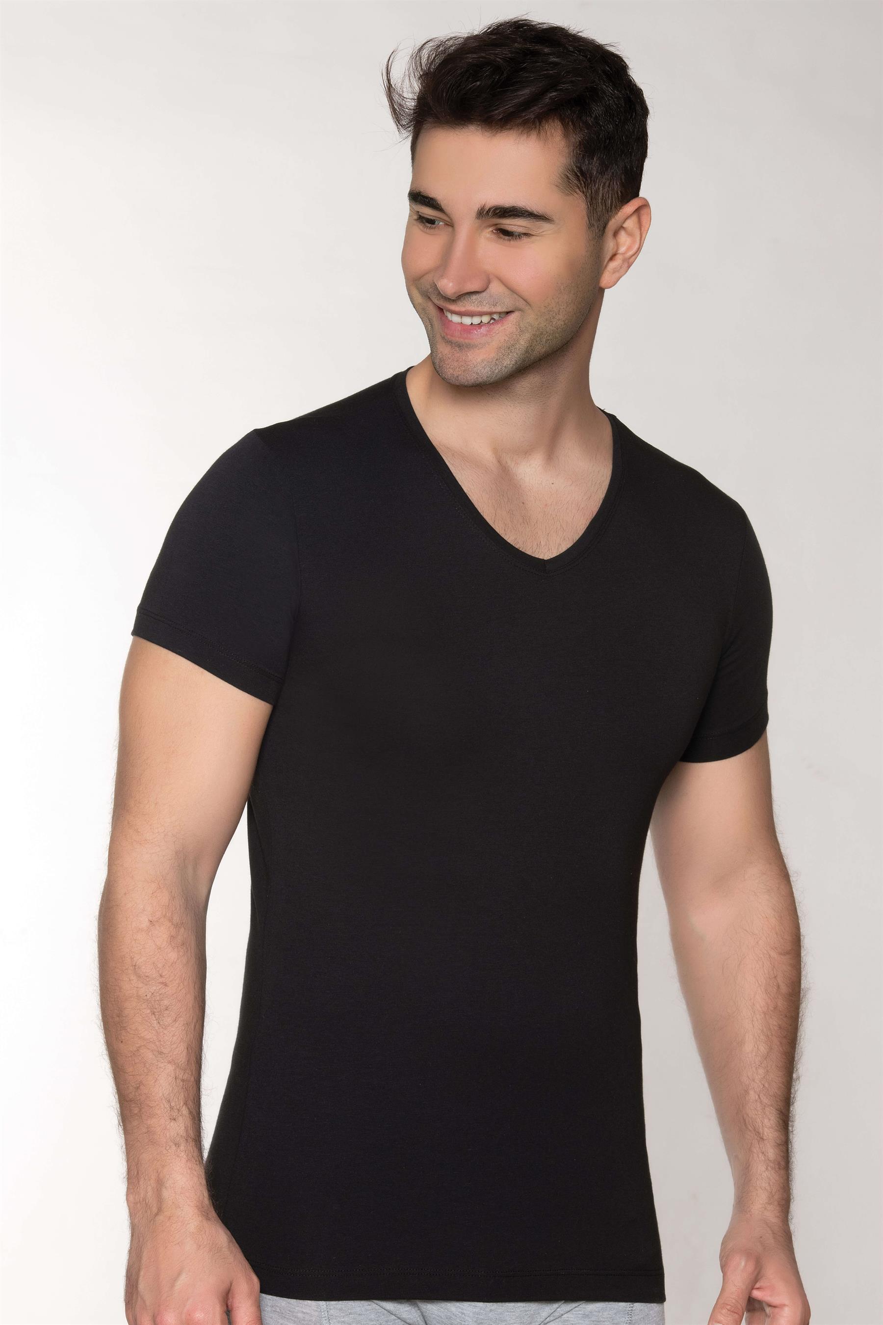 ERKEK MODAL V YAKA  ATLET TİŞÖRT  SİYAH