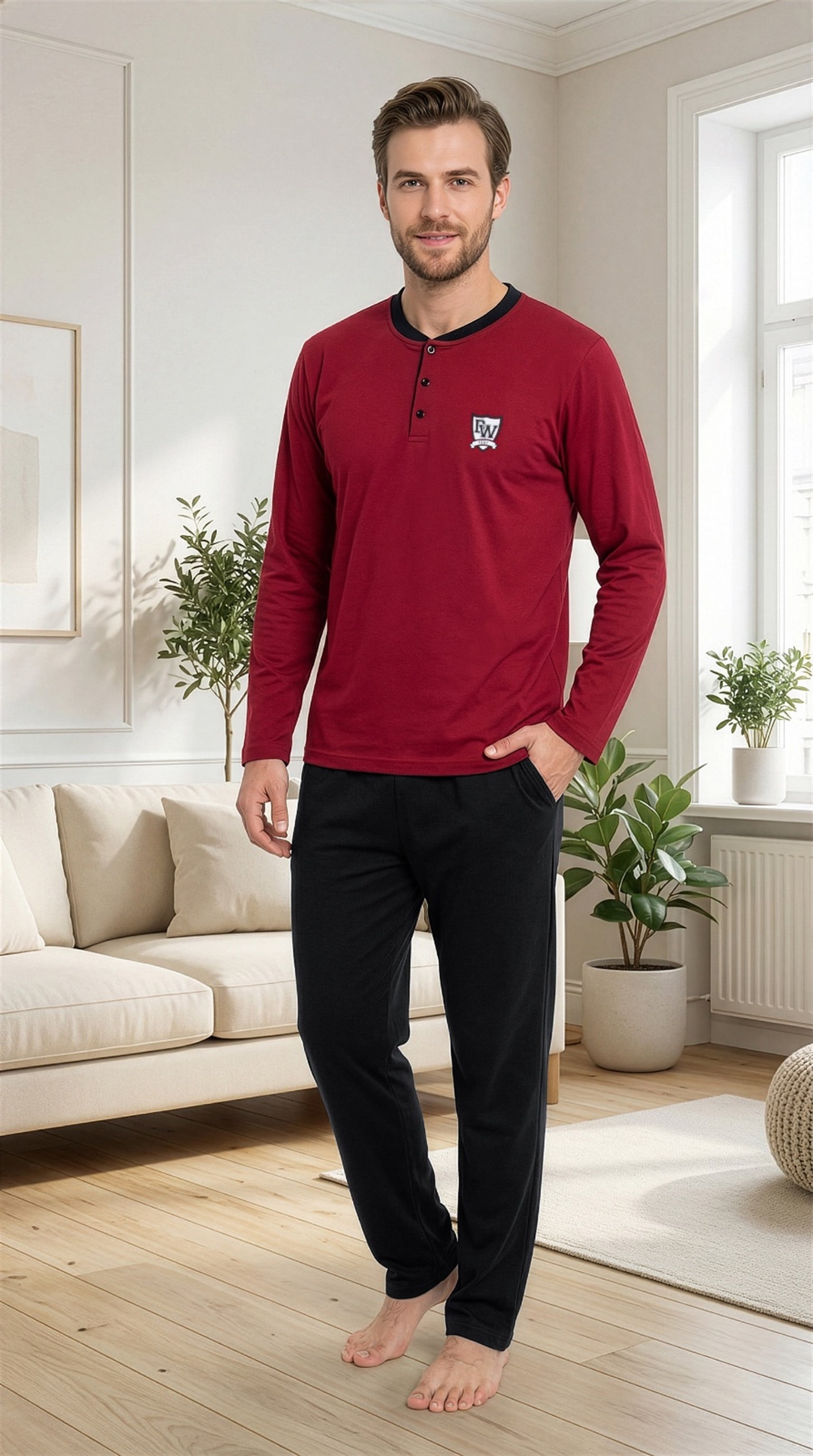Erkek Uzun Kollu Pijama Takımı Rahat Ev Giyim Şık ve Konforlu 19-01