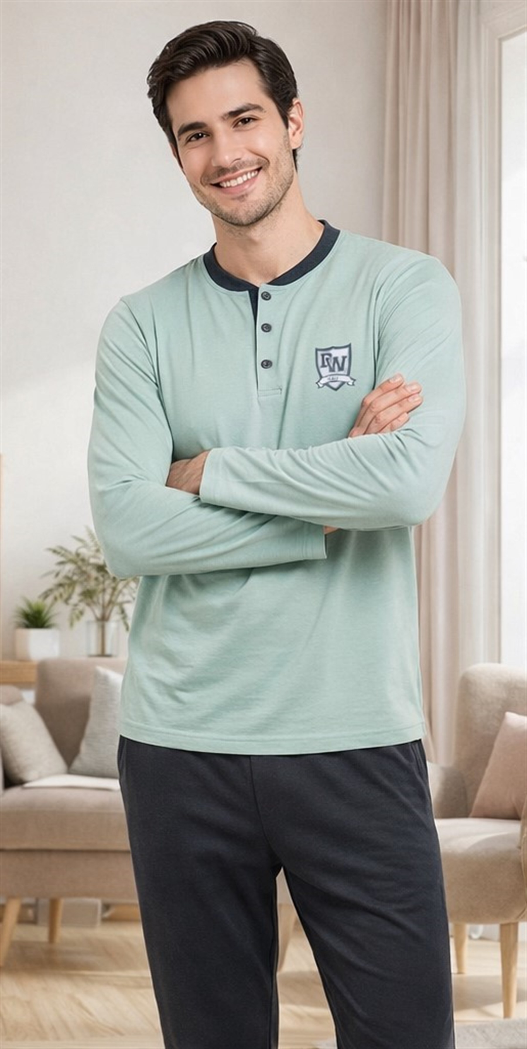 Erkek Uzun Kollu Pijama Takımı Rahat Ev Giyim Şık ve Konforlu 19-01