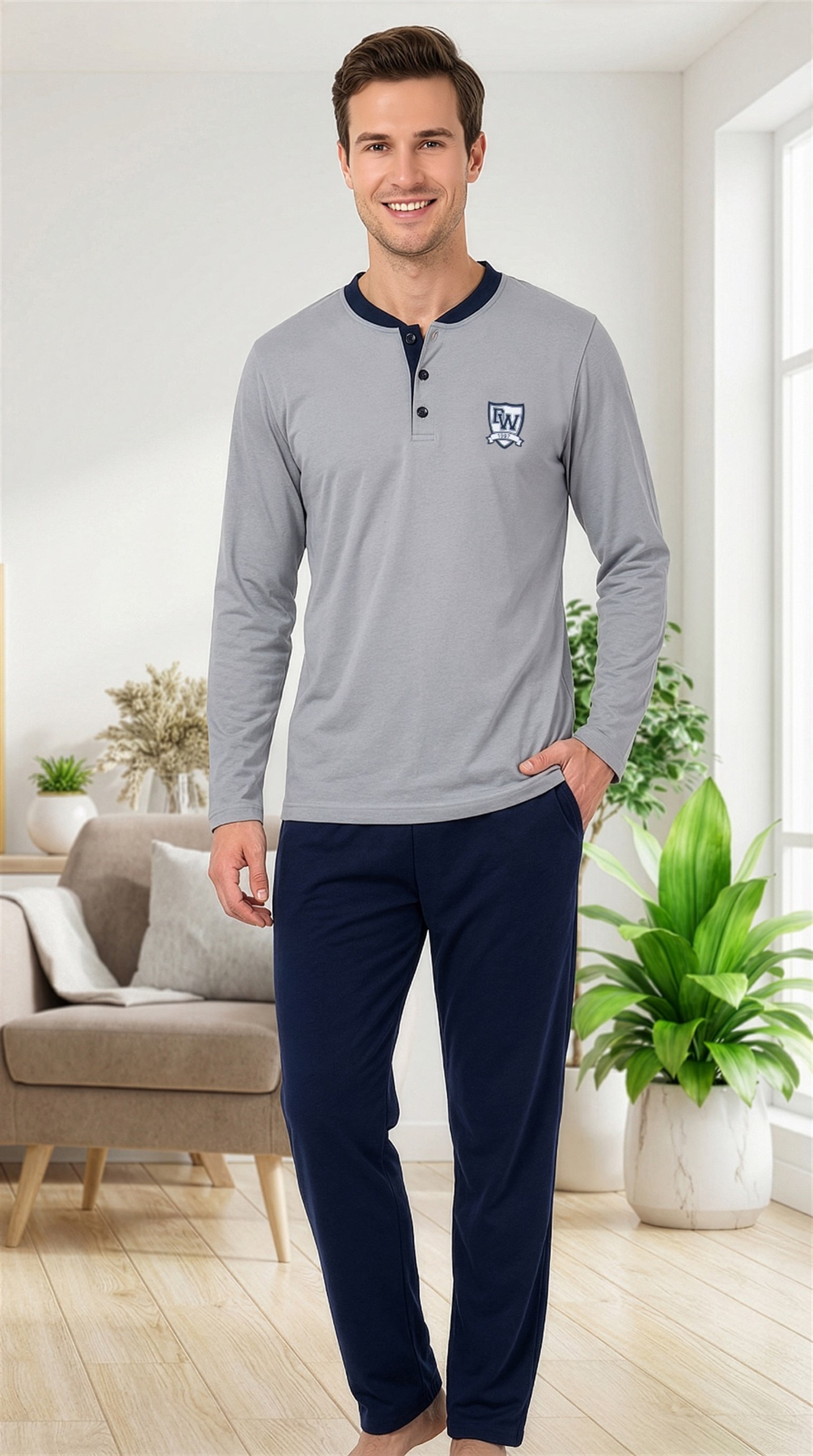 Erkek Uzun Kollu Pijama Takımı Rahat Ev Giyim Şık ve Konforlu 19-01