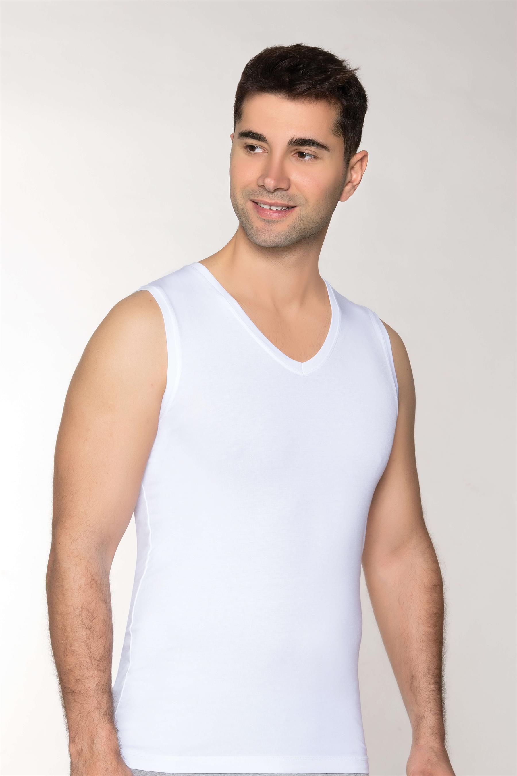 ERKEK MODAL V YAKA KOLSUZ ATLET BEYAZ