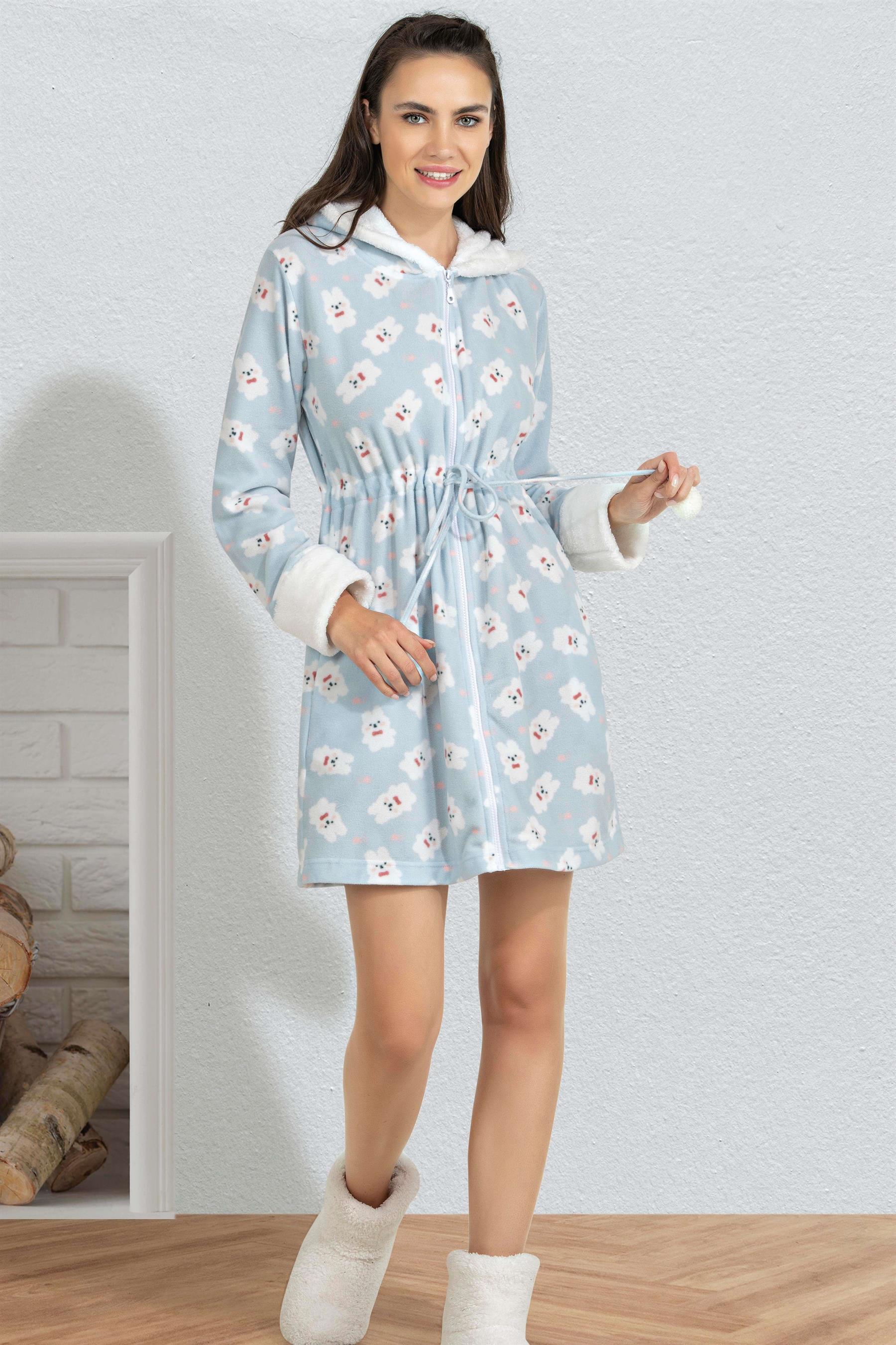 KADIN KAPÜŞONLU POLAR YUMOŞ FERMUARLI SABAHLIK 16-168