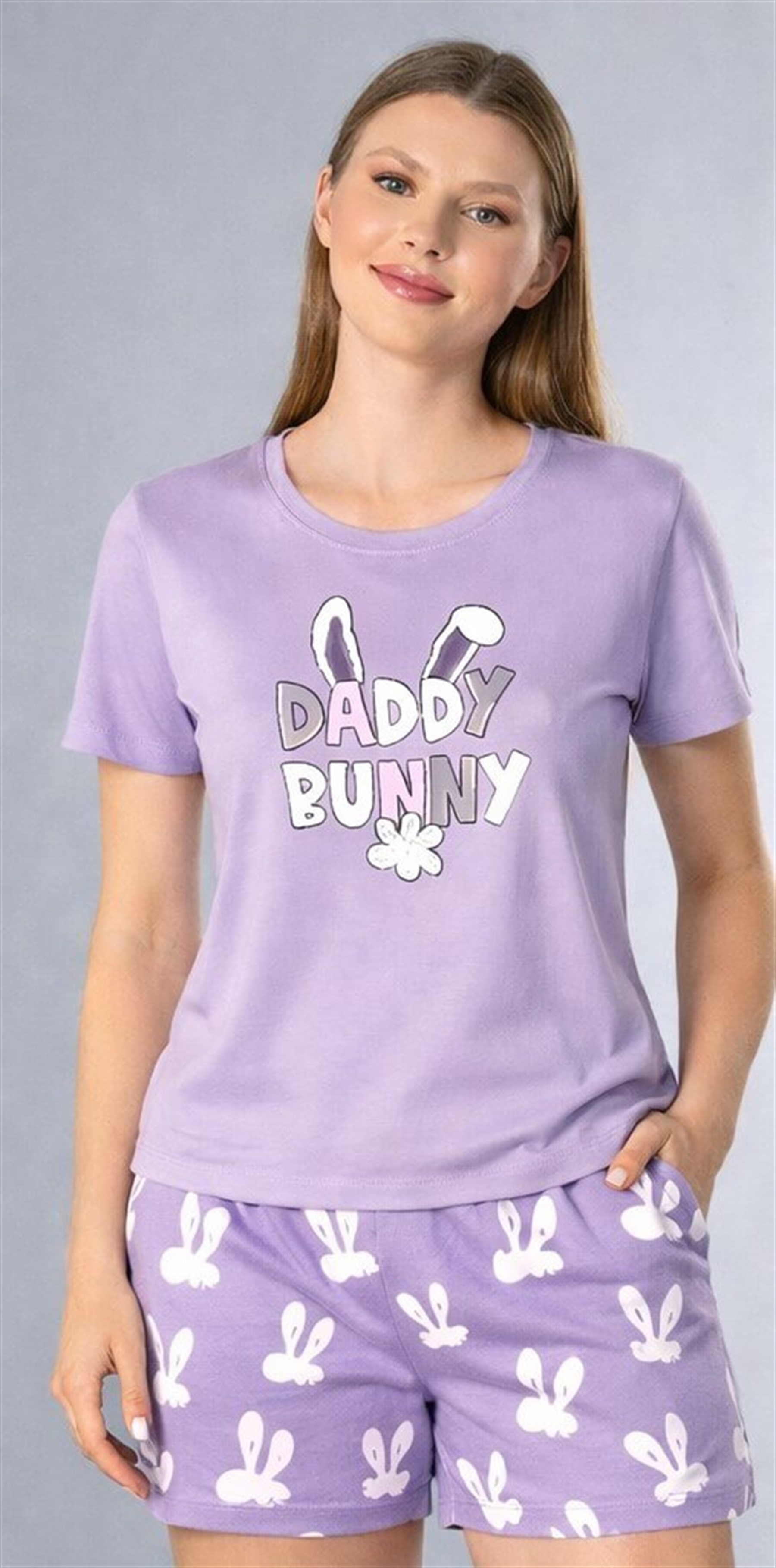 Kadın Şortlu Pijama Takımı – Bunny Desenli Yazlık Rahat Ev Giyim Takımı DOWRY 06-61