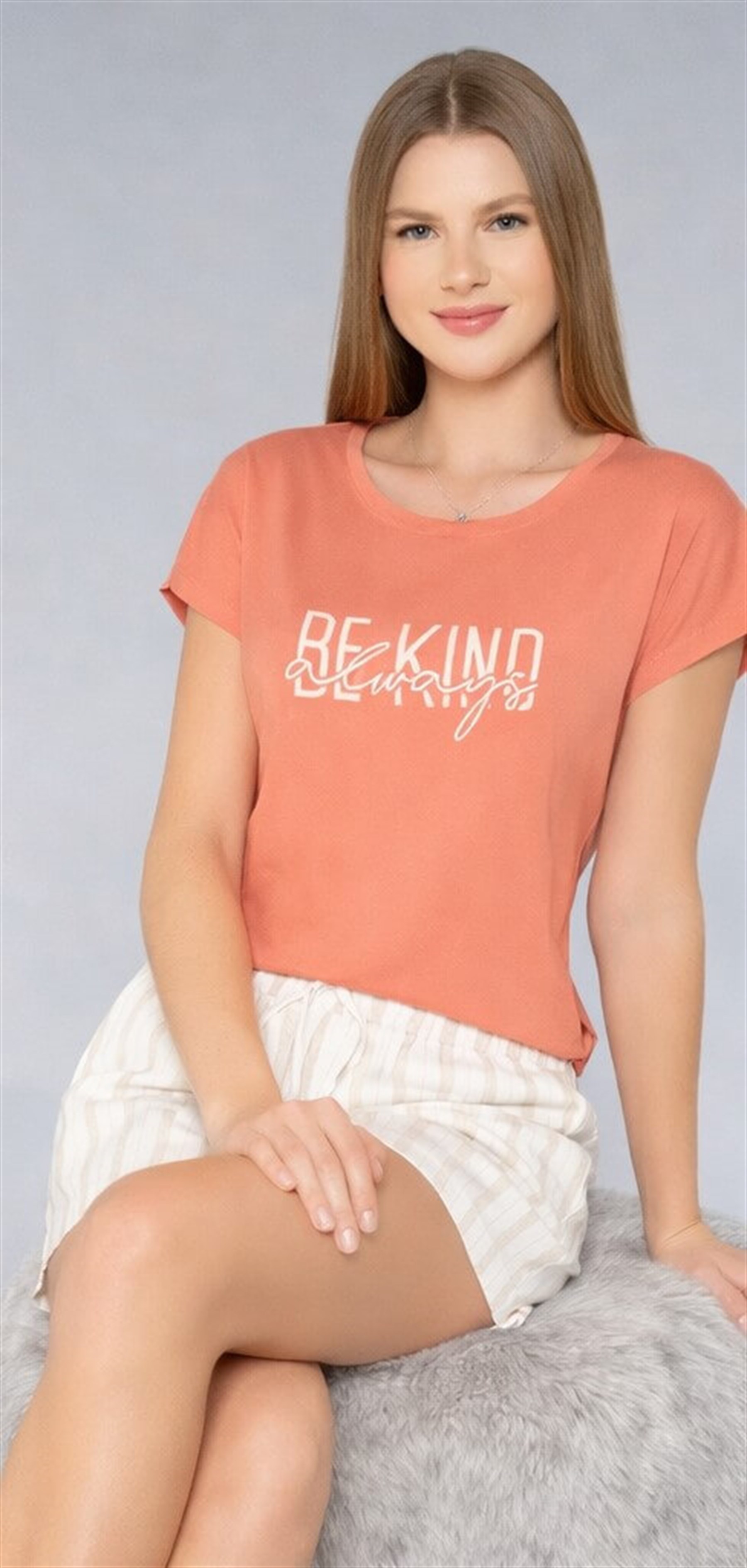 Kadın Ev Giyim Şortlu Pijama Takımı Yazlık Rahat Tişört Şort DOWRY 06-62