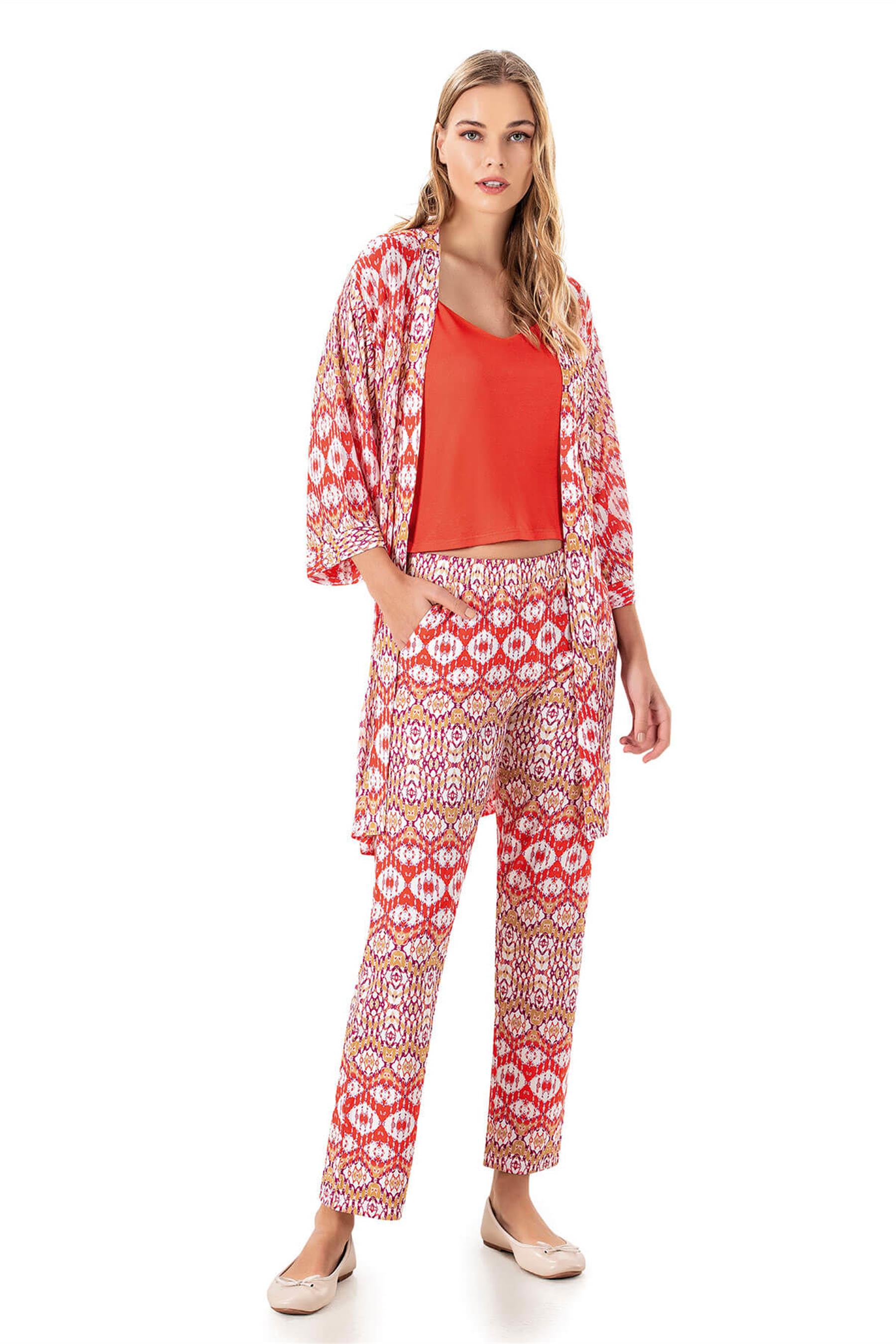 KADIN YAZLIK İP ASKILI SABAHLIKLI PİJAMA MODAL PAMUK 3LÜ SET HOMEWEAR DOWRY 15-13