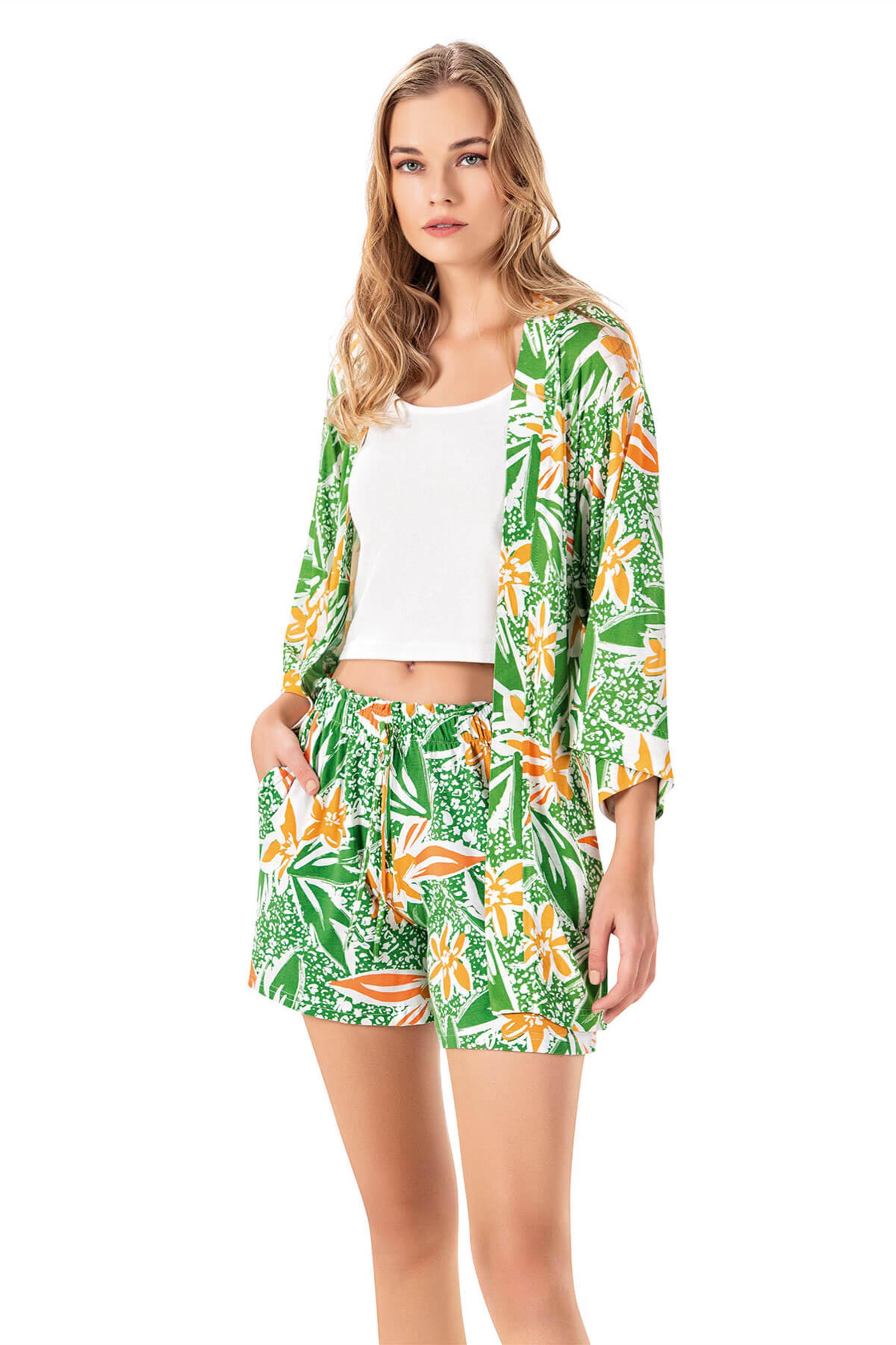 KADIN YAZLIK İP ASKILI ŞORTLU SABAHLIKLI 3LÜ TAKIM MODAL PAMUK HOMEWEAR DOWRY15-14