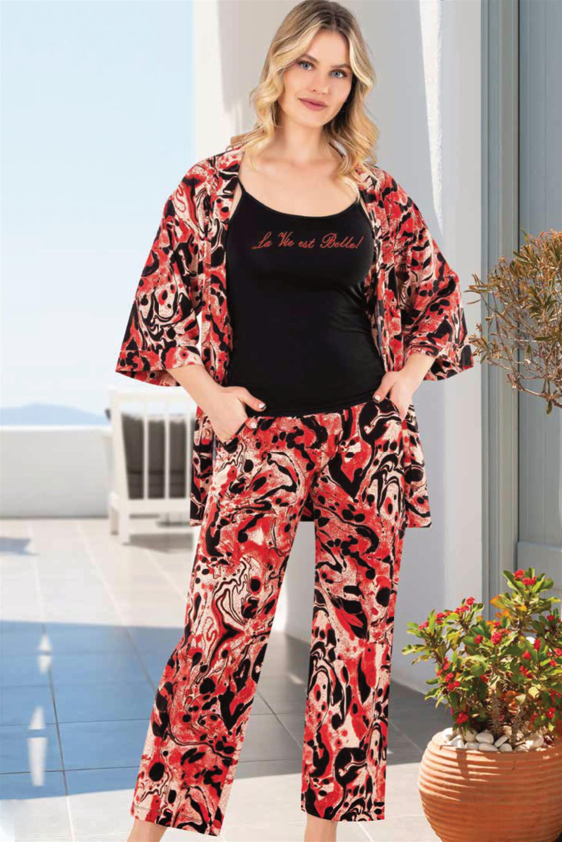 KADIN YAZLIK MODAL DESENLİ ÜÇLÜ TAKIM DOWRY 15-18