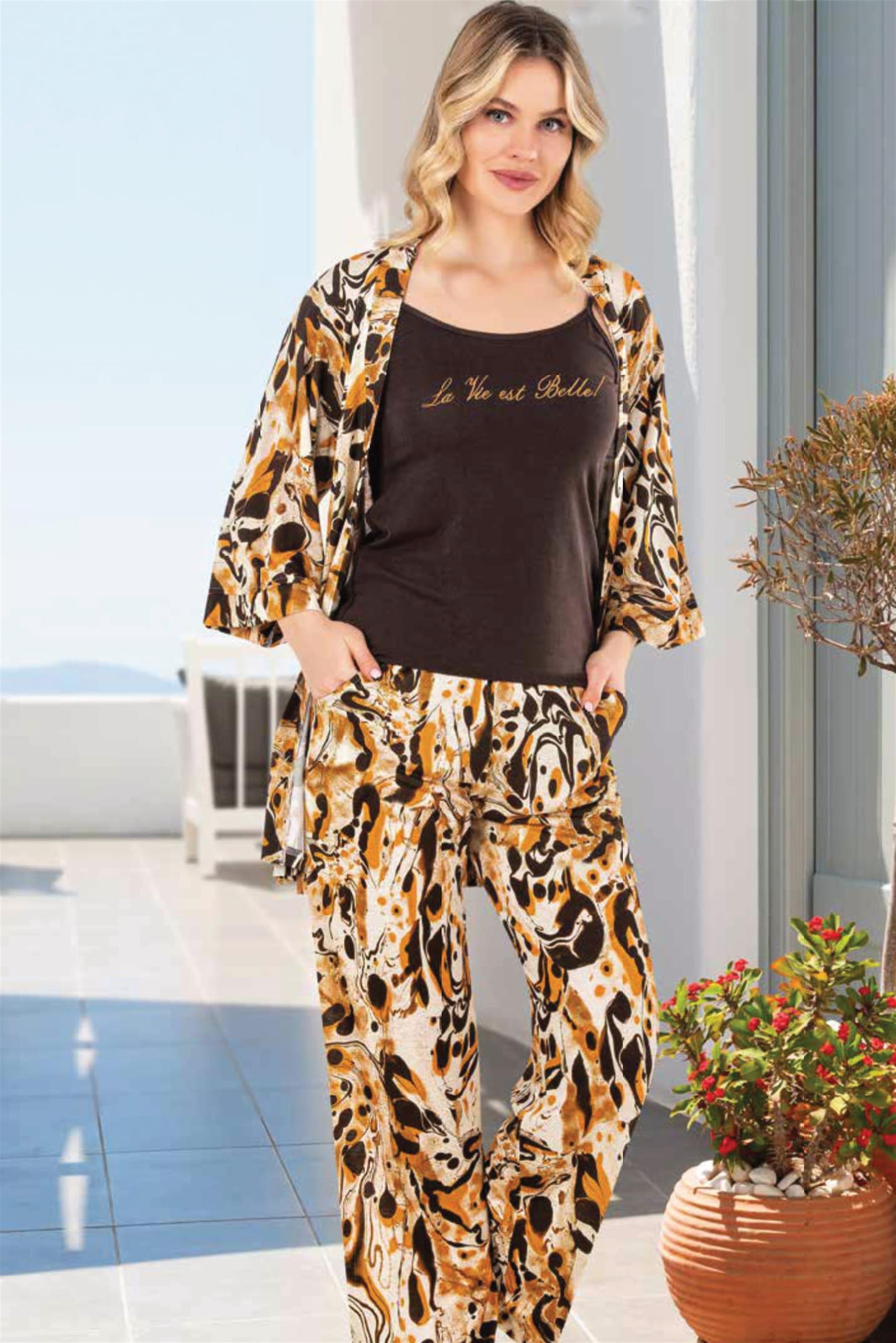 KADIN YAZLIK MODAL DESENLİ ÜÇLÜ TAKIM DOWRY 15-18