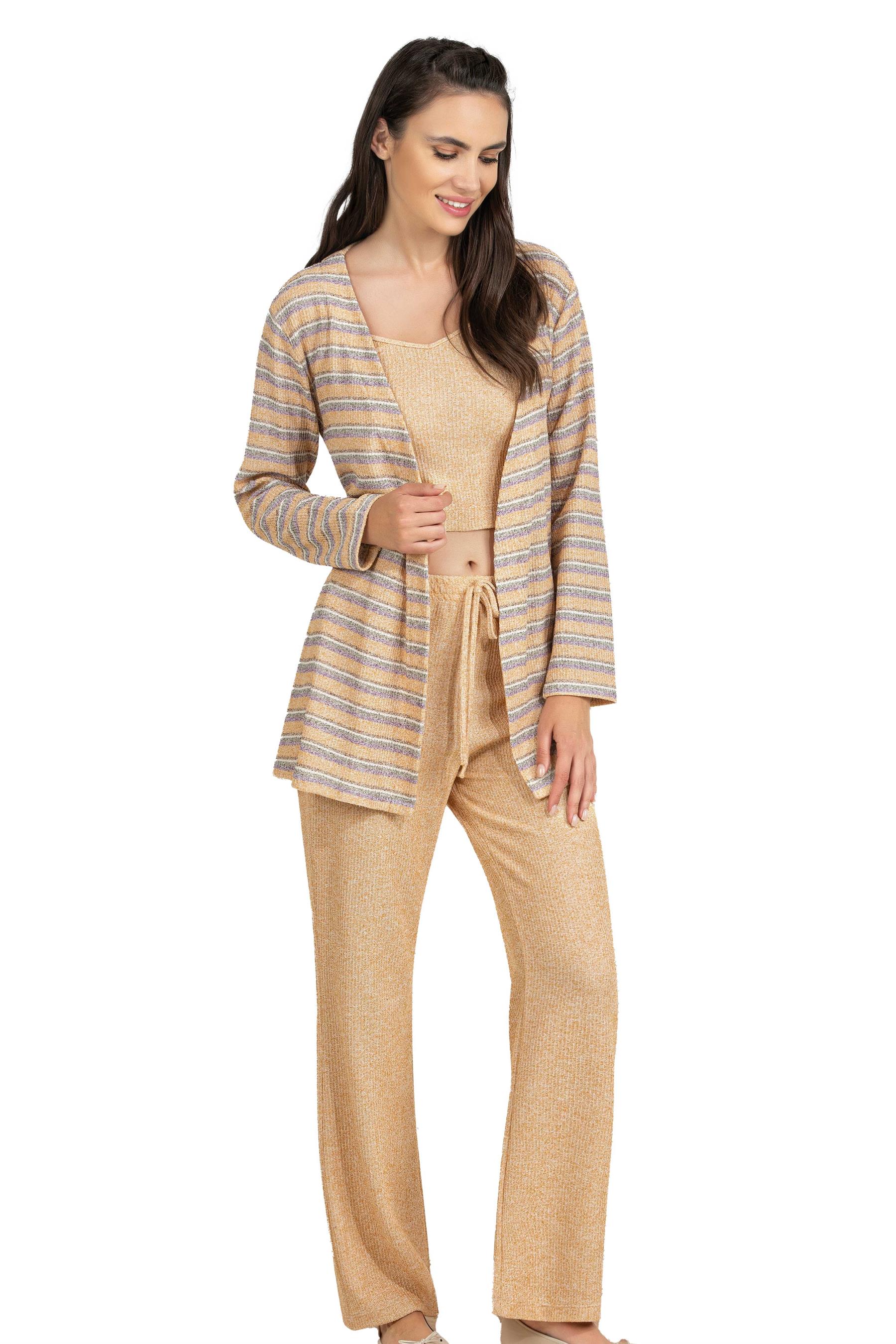 Kadın Örme Triko Ev Giyim Takımı – Uzun Pantolonlu 3lü Pijama Takımı DOWRY 15-20