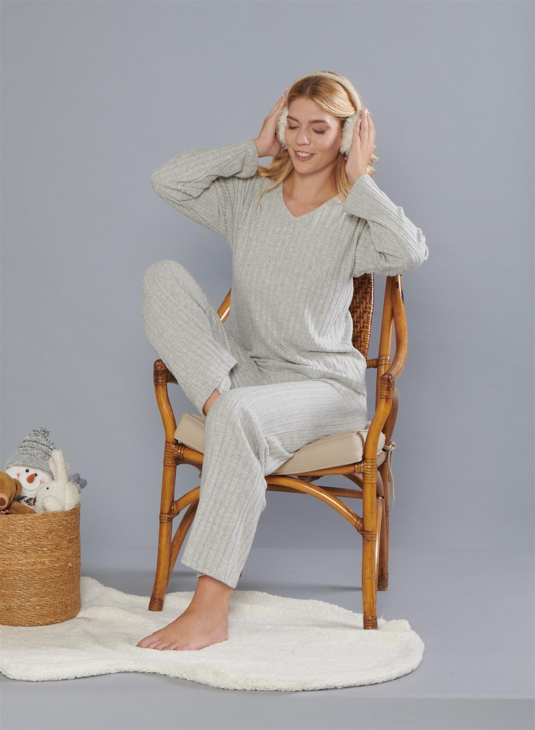 Kadın Kışlık Uzun Kollu Pijama Takımı - Yumuşak Dokulu 09-262