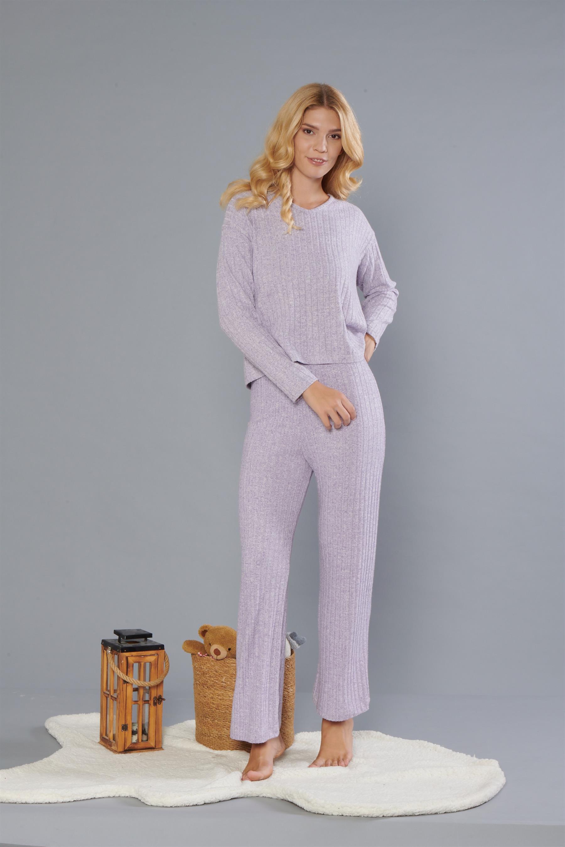 Kadın Kışlık Uzun Kollu Pijama Takımı - Yumuşak Dokulu 09-262