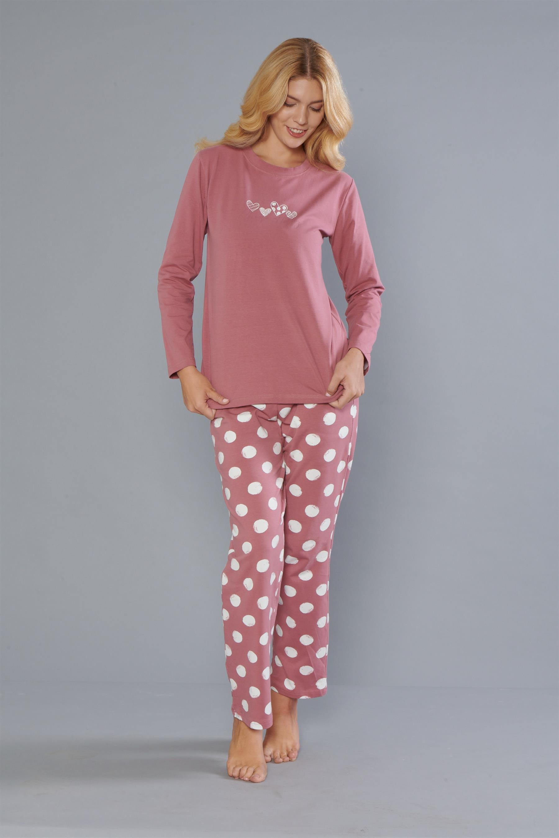 DOWRY Kadın %100 Pamuk Uzun Kollu Pijama Takımı 09-271