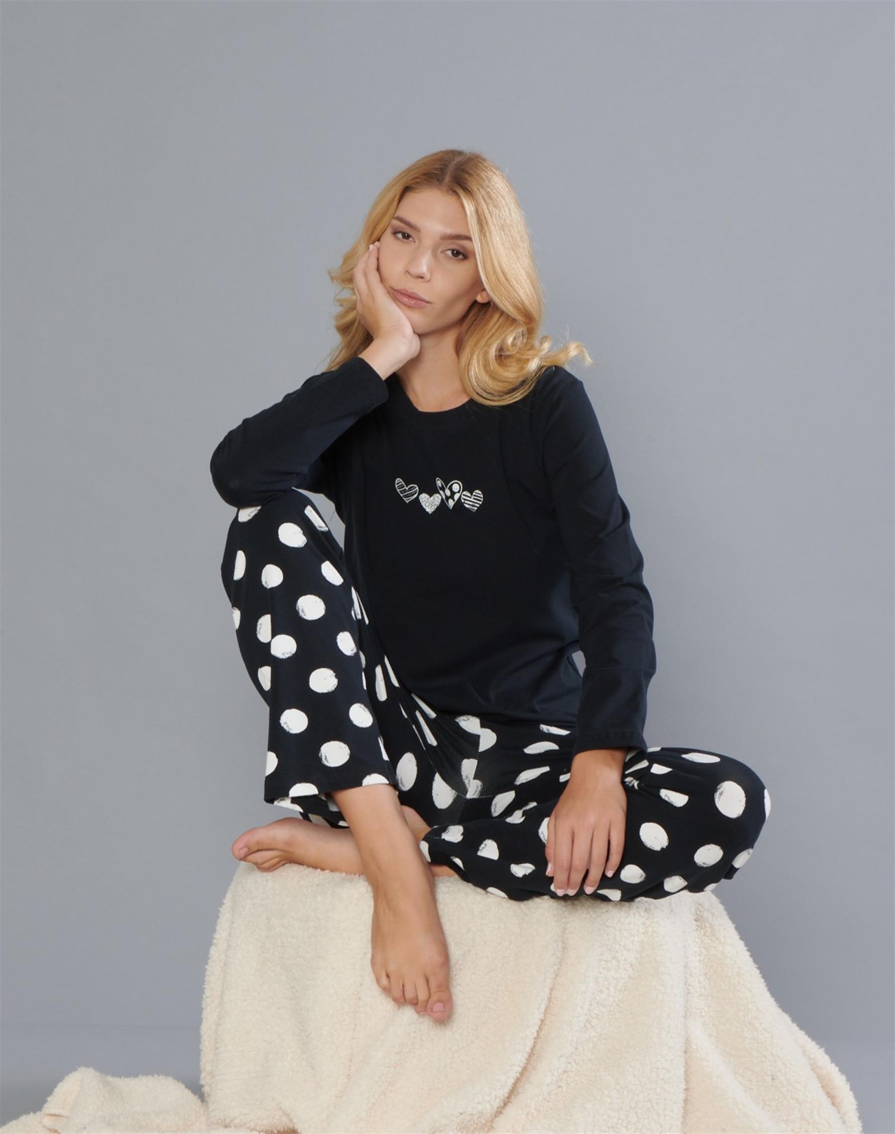 DOWRY Kadın %100 Pamuk Uzun Kollu Pijama Takımı 09-271