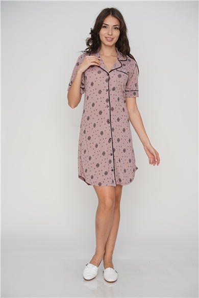 YAZLIK BOYDAN DÜĞMELİ DESENLİ GECELİK ELBİSE TUNİK FLZ 38-347