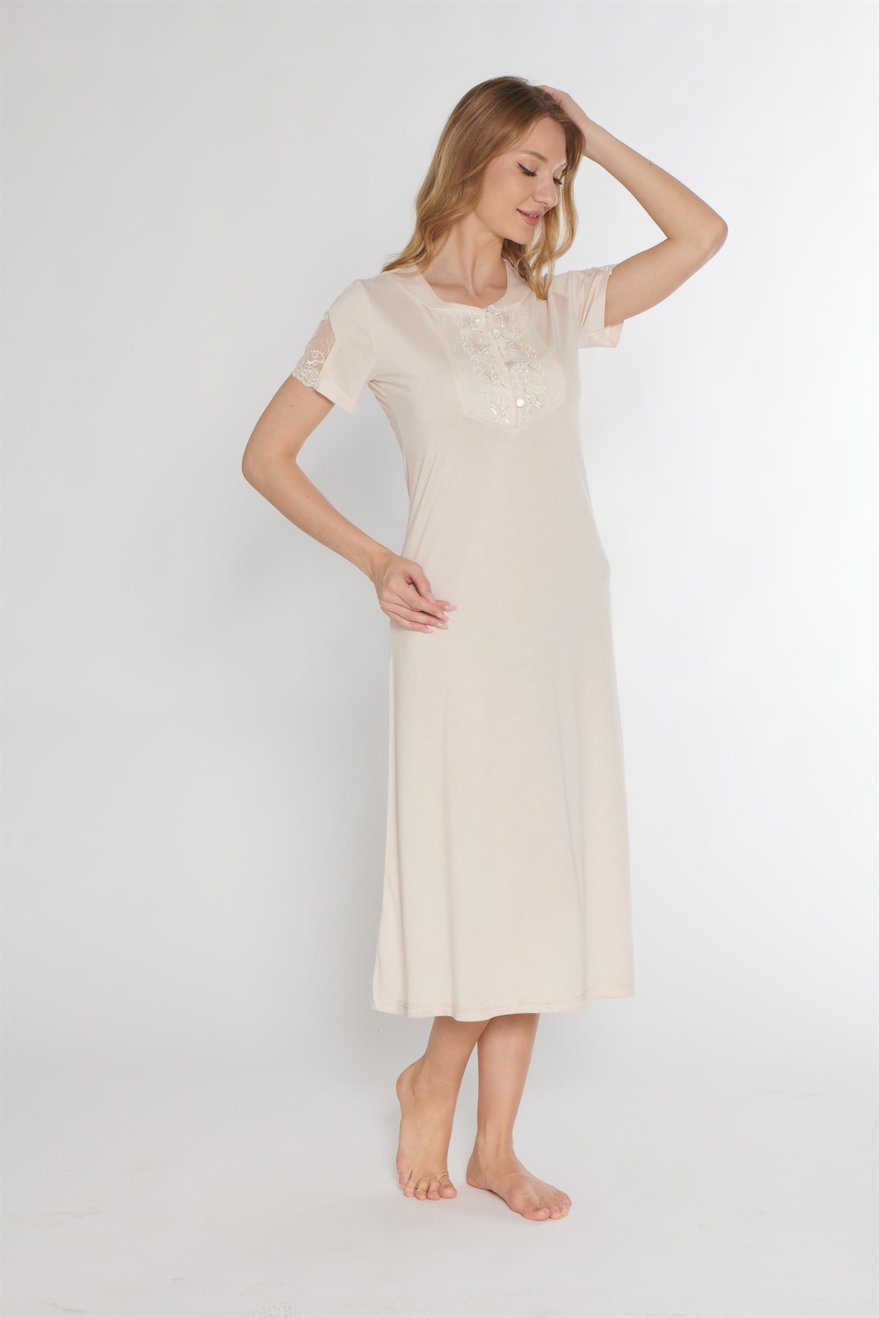 KLASİK DANTEL DETAYLI KISA KOLLU ŞIK ZARİF GECELİK FLZ 38-30