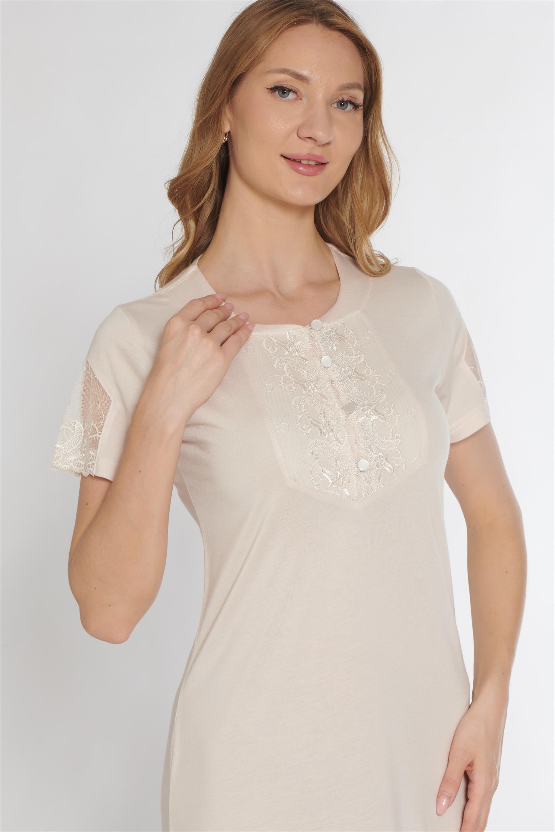 KLASİK DANTEL DETAYLI KISA KOLLU ŞIK ZARİF GECELİK FLZ 38-30