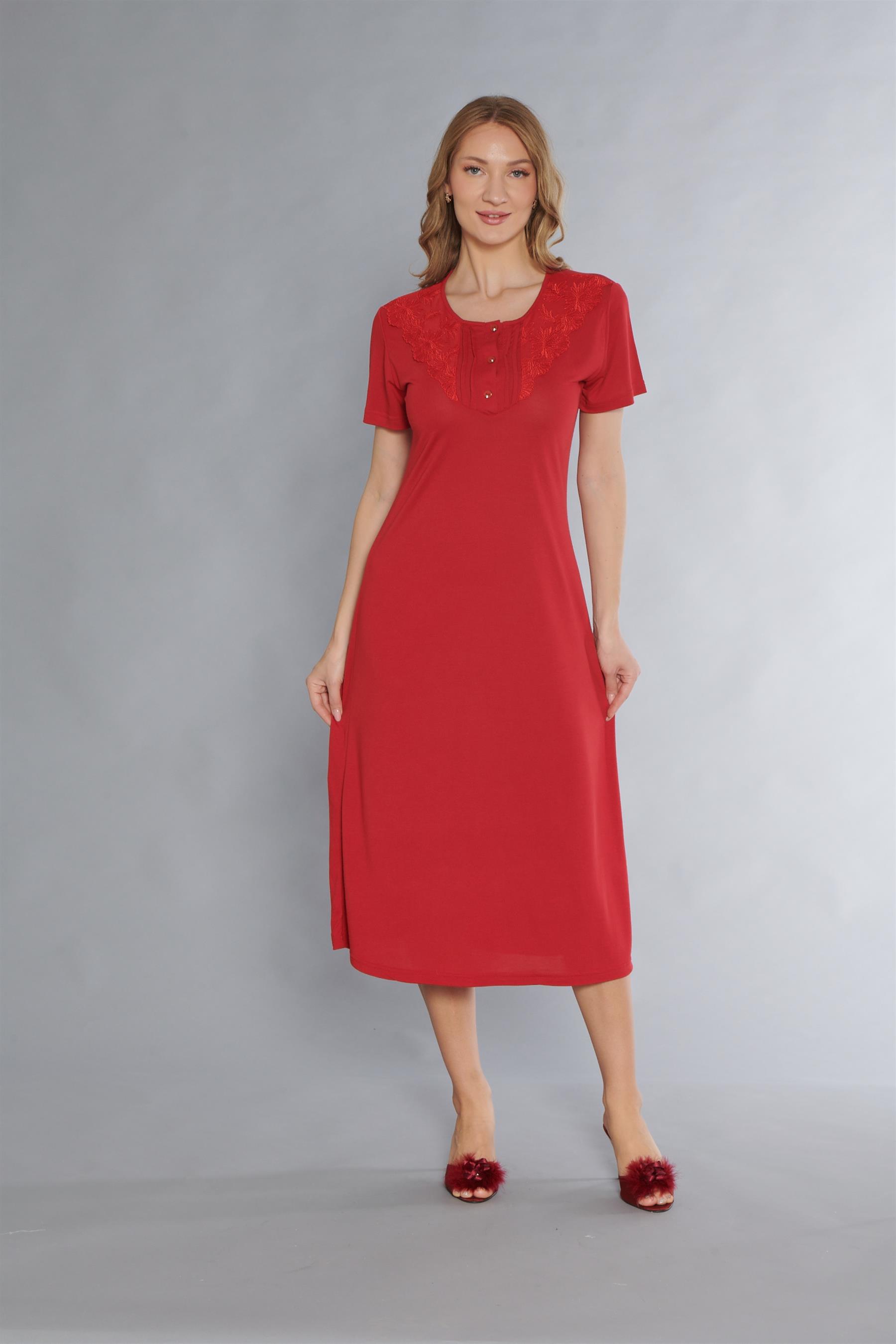 KLASİK DANTEL DETAYLI KISA KOLLU ŞIK ZARİF GECELİK FLZ 38-31