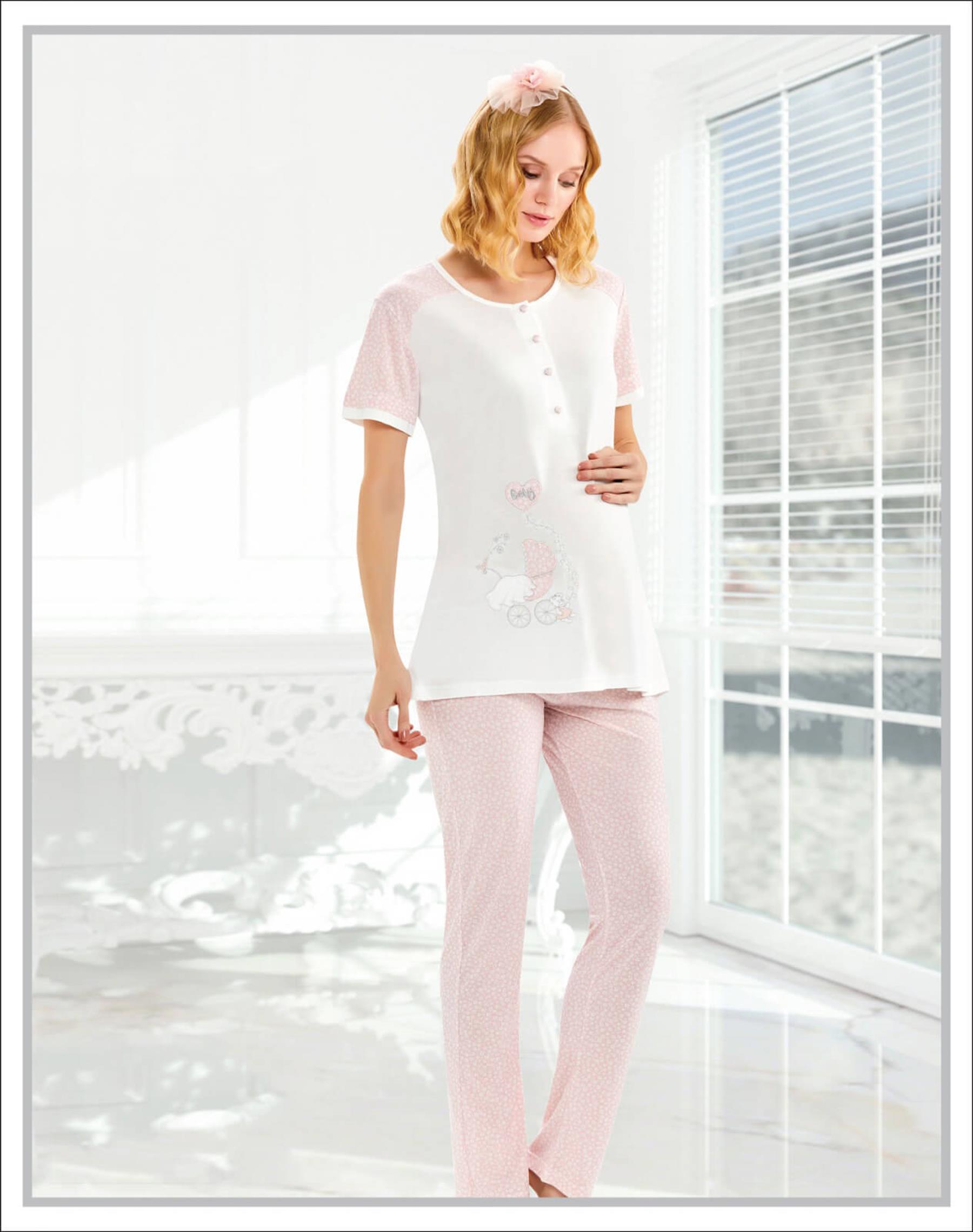 LOHUSA HAMİLE NAKIŞ DETAYLI PİJAMA TAKIMI EMZİRME HASTANE ÇIKIŞI FLZ 24-08